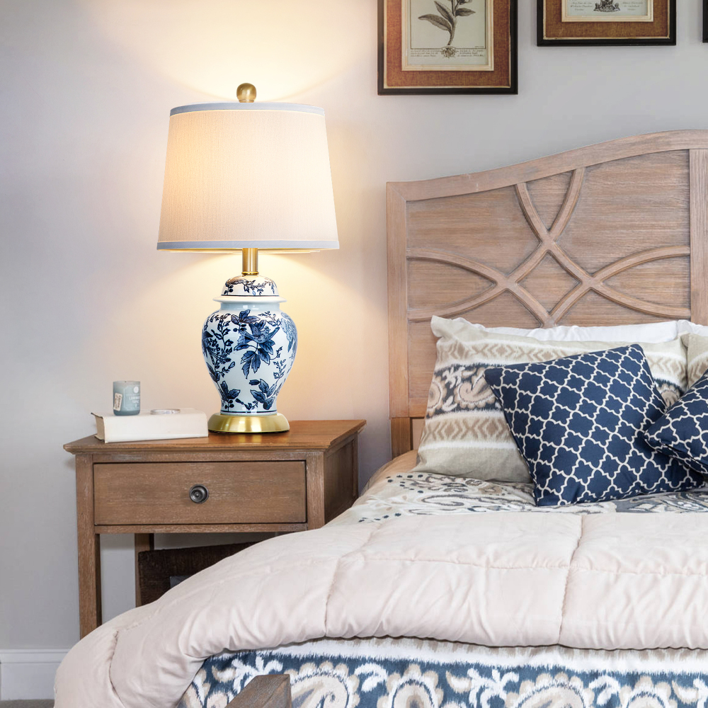 23 inch blue and white porcelain table lamp
