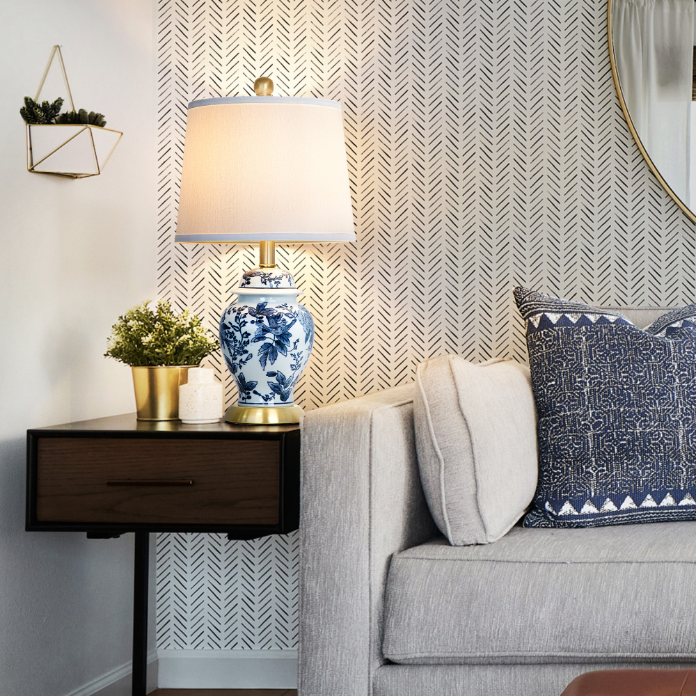 23 inch blue and white porcelain table lamp