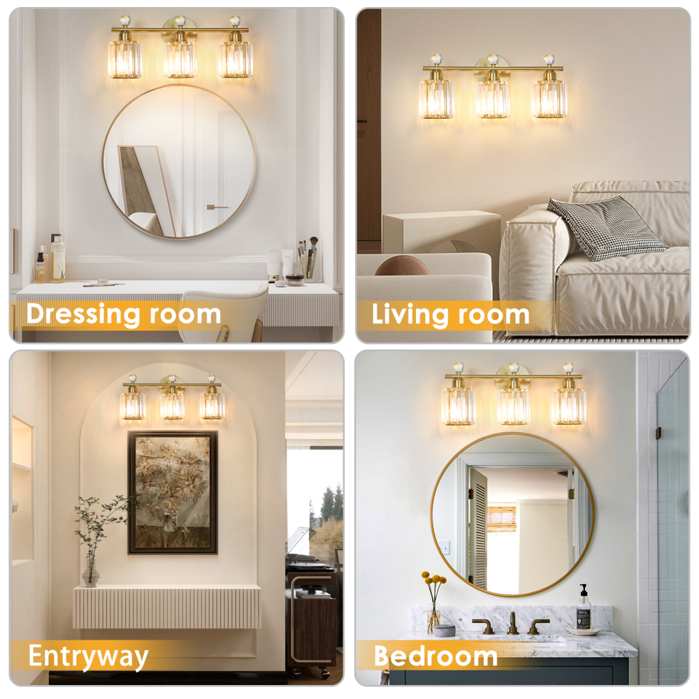 Crystal bathroom wall light 3 heads