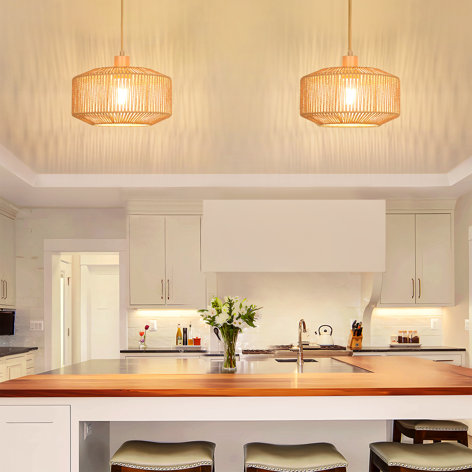 Rattan lampshade hanging lamp