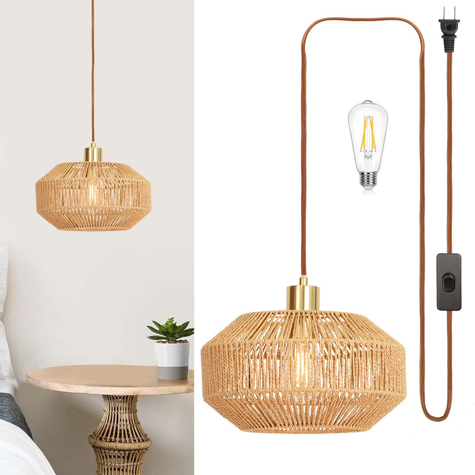 Rattan lampshade hanging lamp