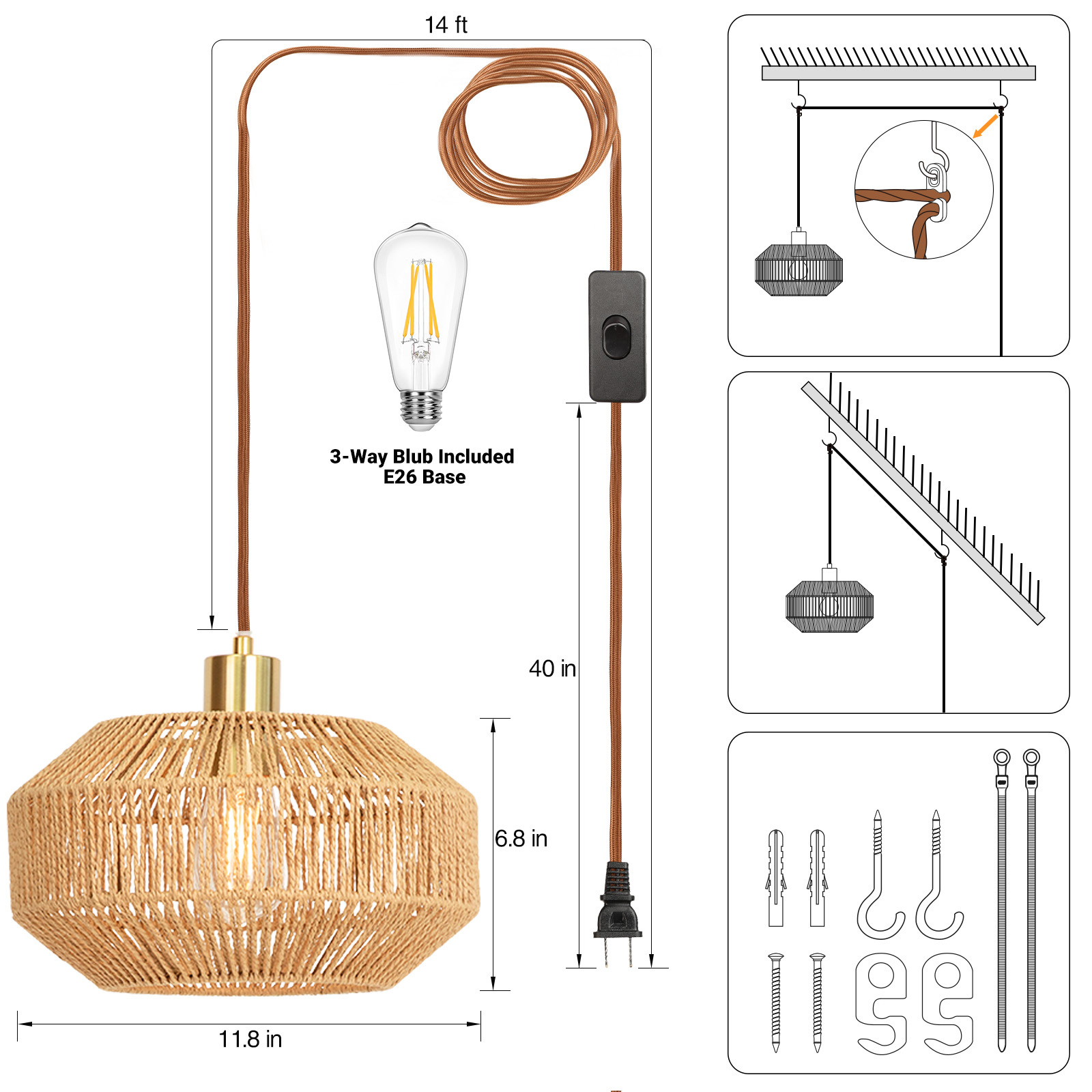 Rattan lampshade hanging lamp