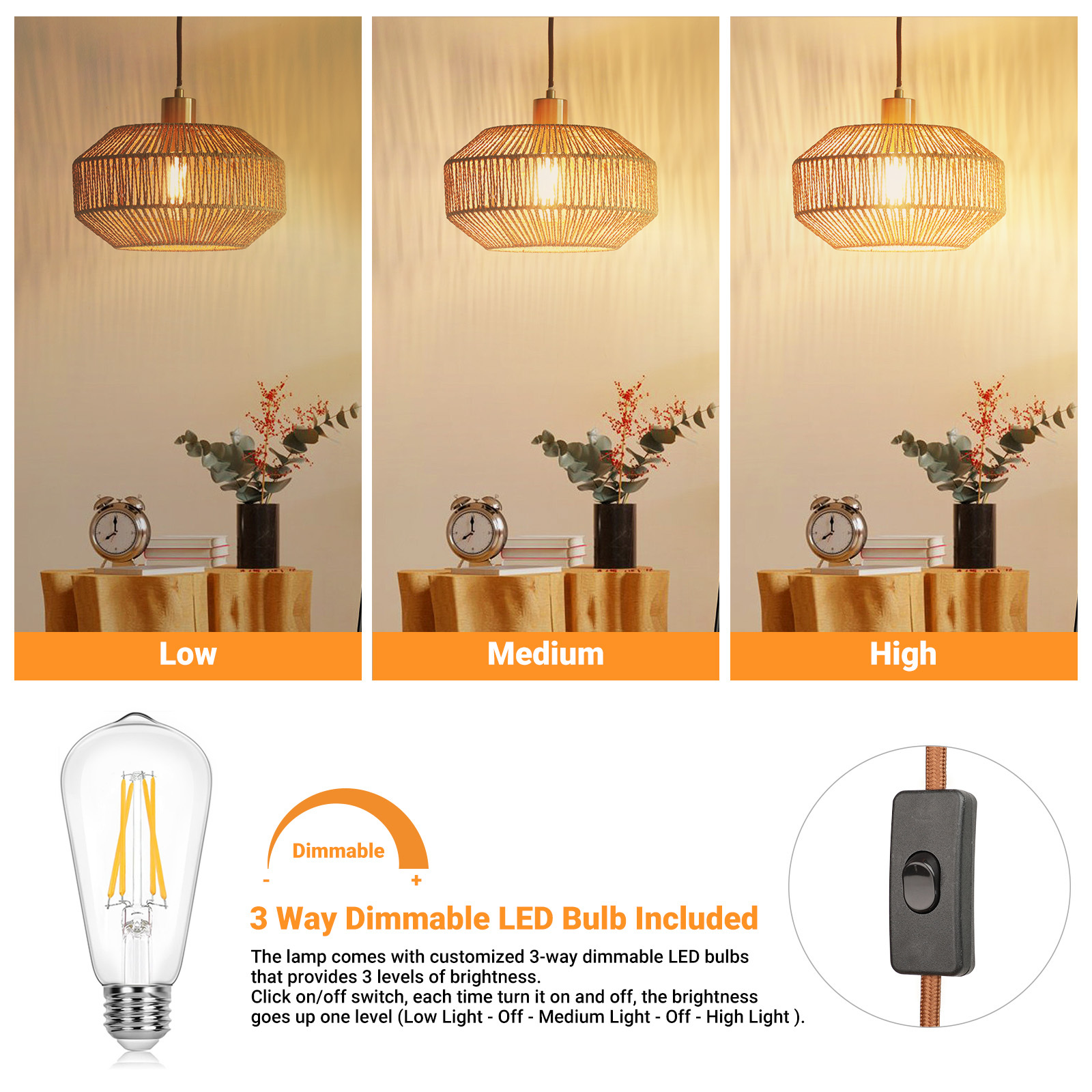 Rattan lampshade hanging lamp