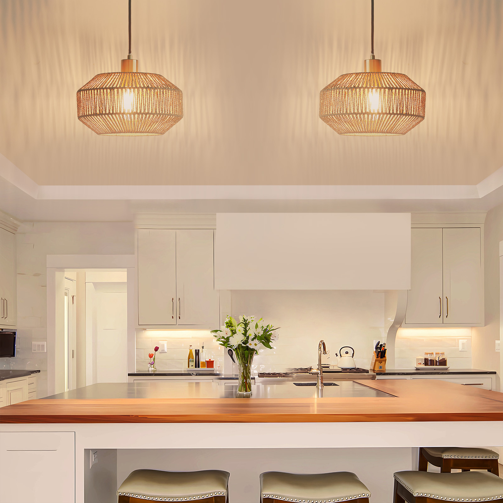 Rattan lampshade hanging lamp