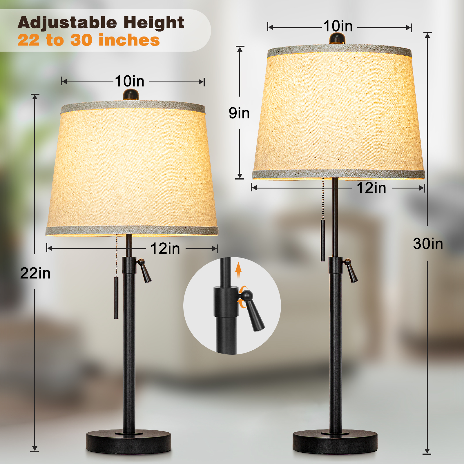 Metal Base Liftable Table Lamp-30in-2Pack