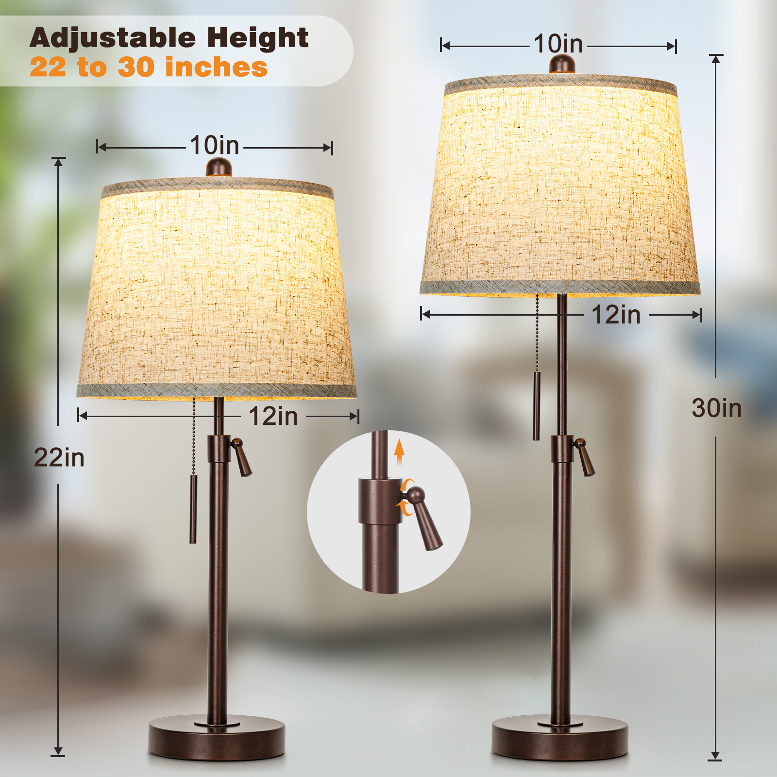 Metal Base Liftable Table Lamp-30in-2Pack