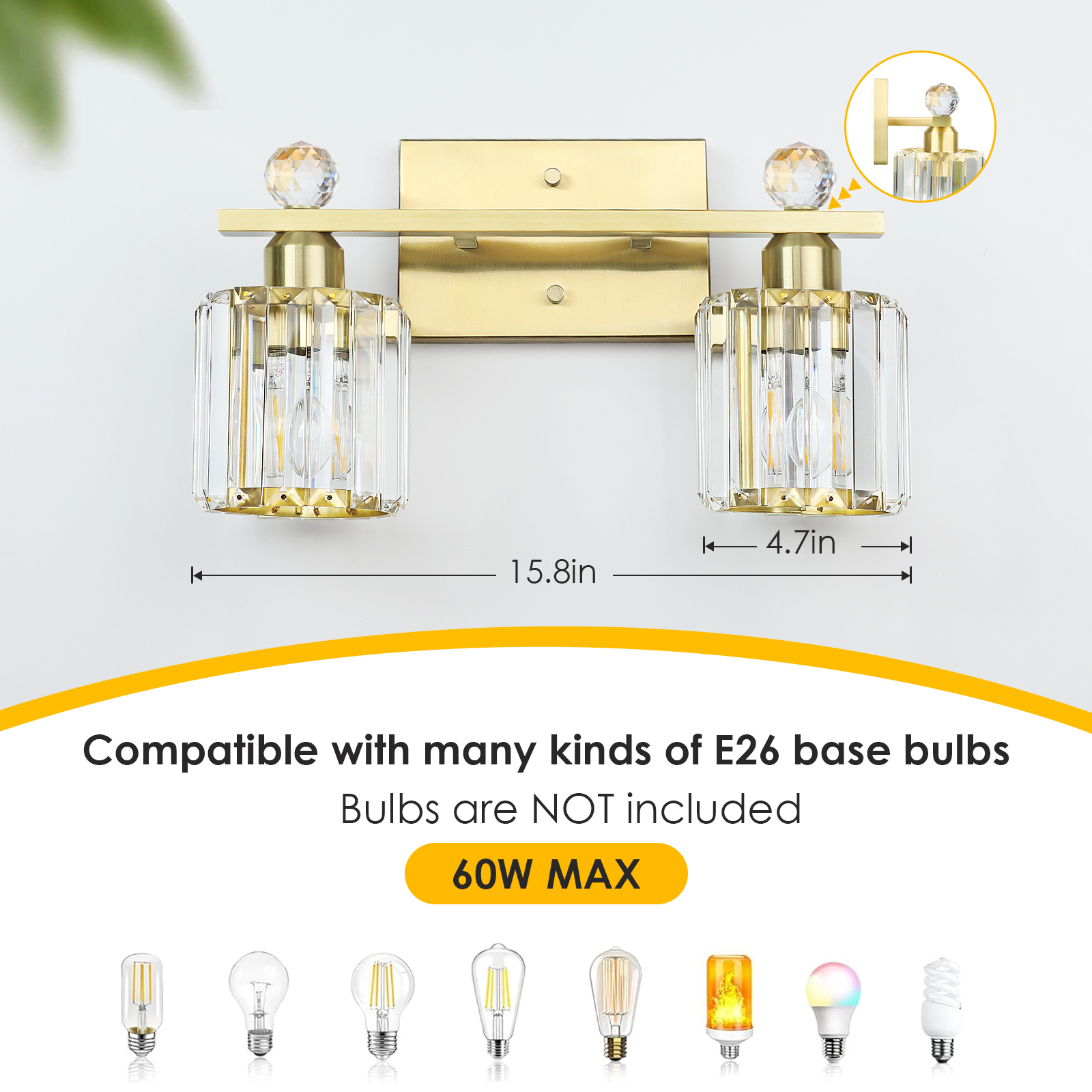 Crystal bathroom wall light 2 heads