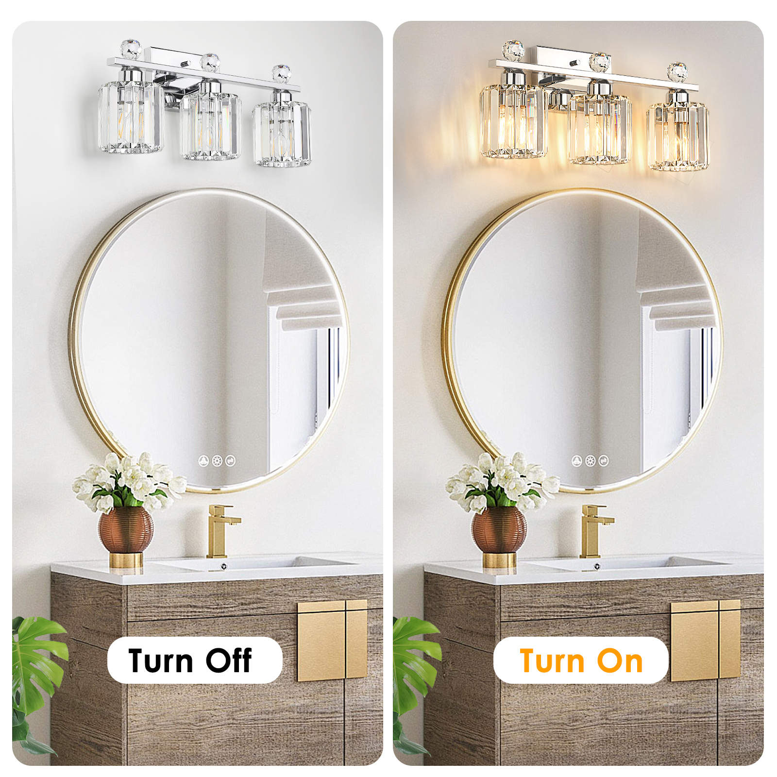 Crystal bathroom wall light 3 heads