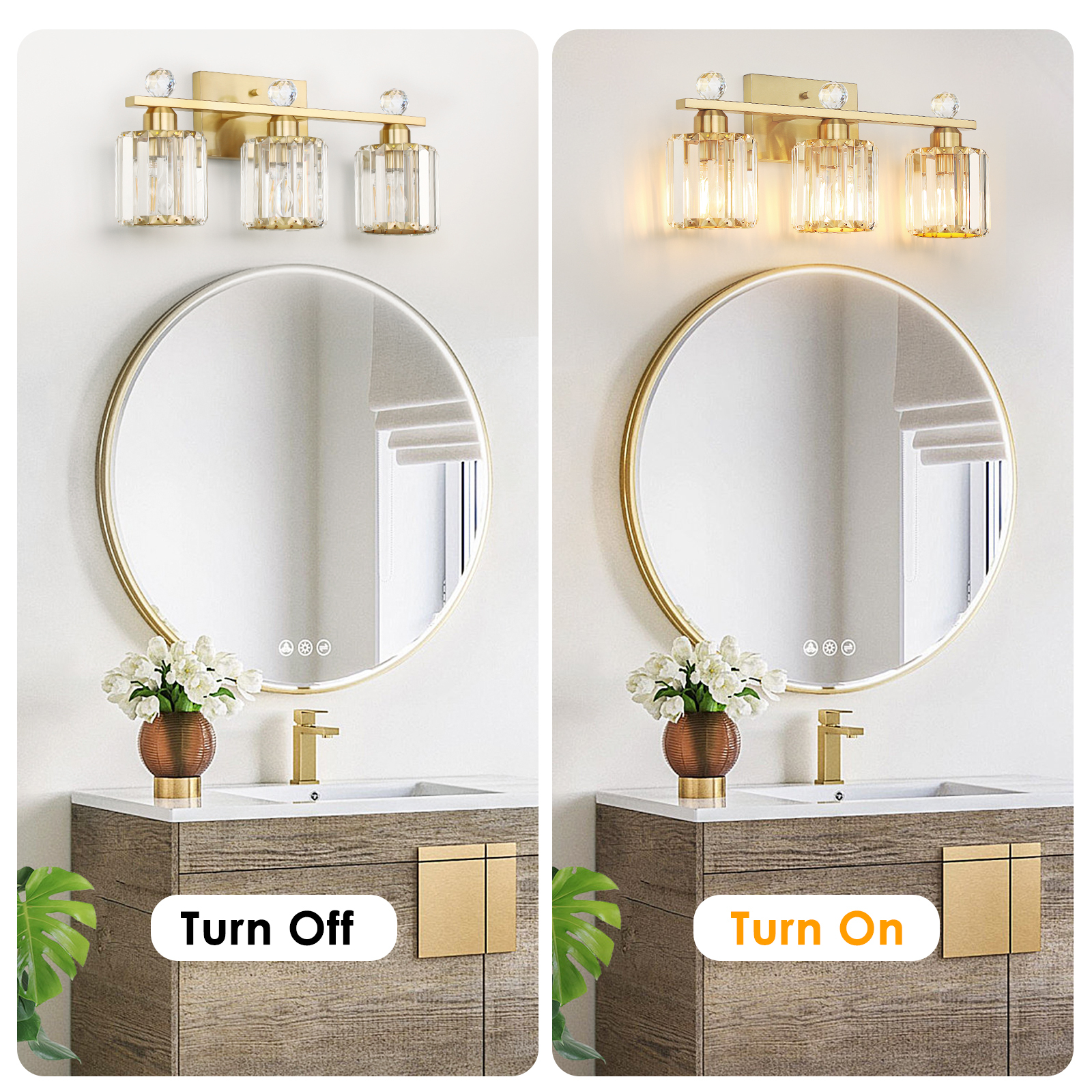 Crystal bathroom wall light 3 heads