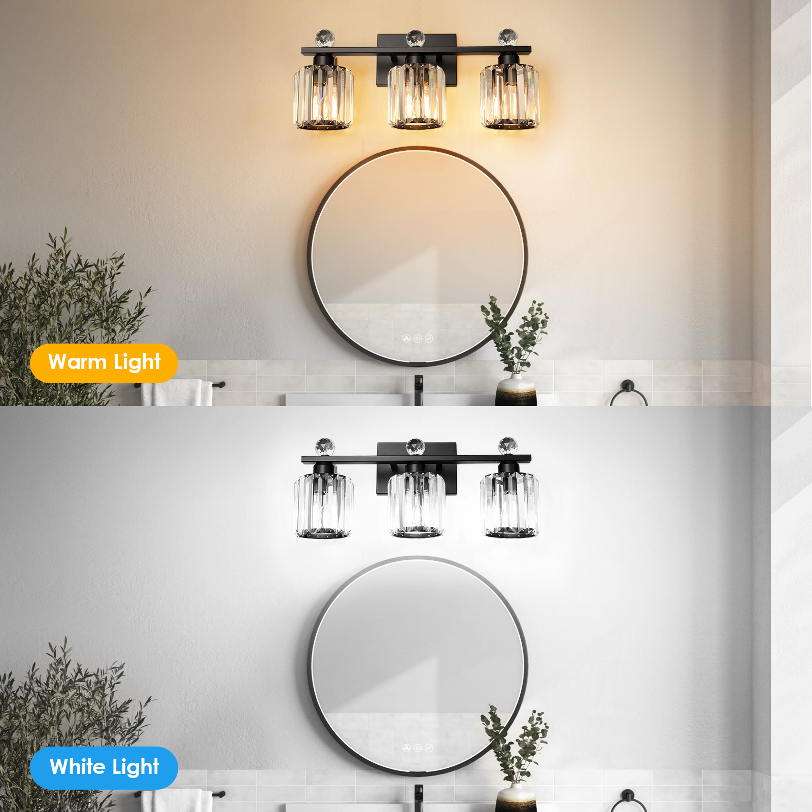 Crystal bathroom wall light 3 heads