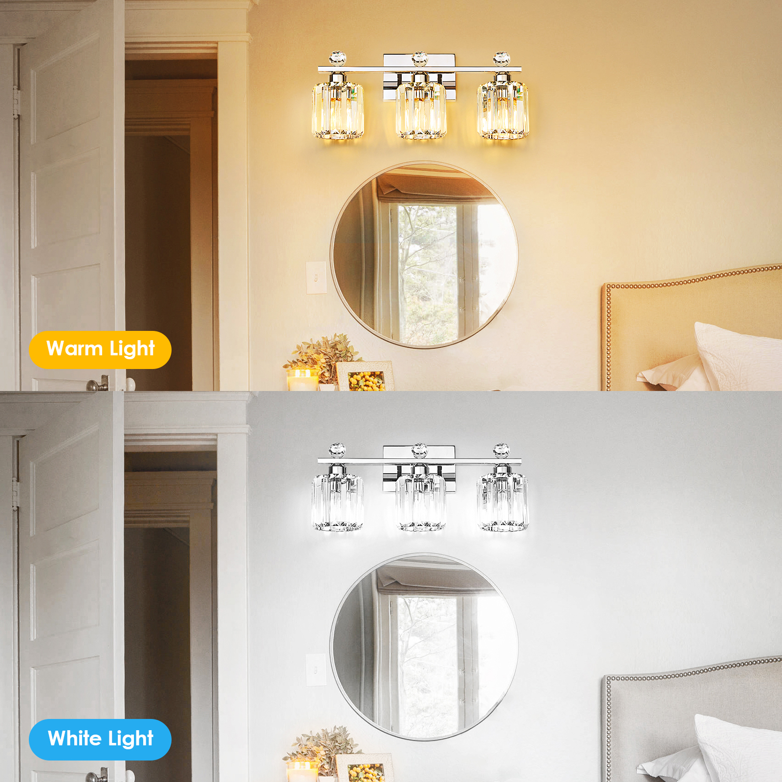 Crystal bathroom wall light 3 heads