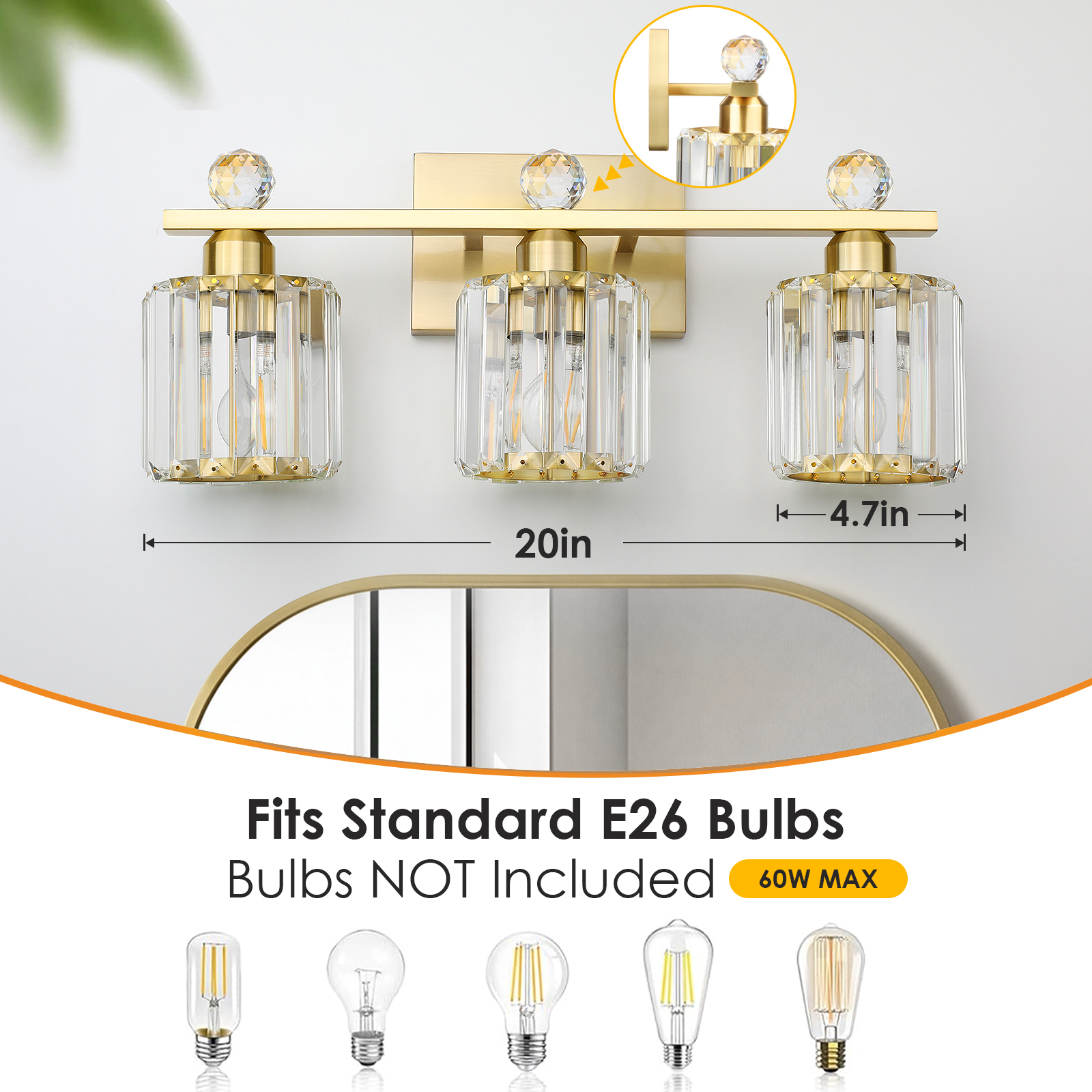 Crystal bathroom wall light 3 heads