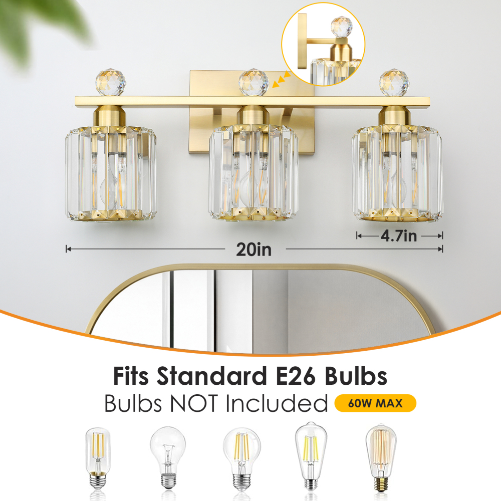 Crystal bathroom wall light 3 heads
