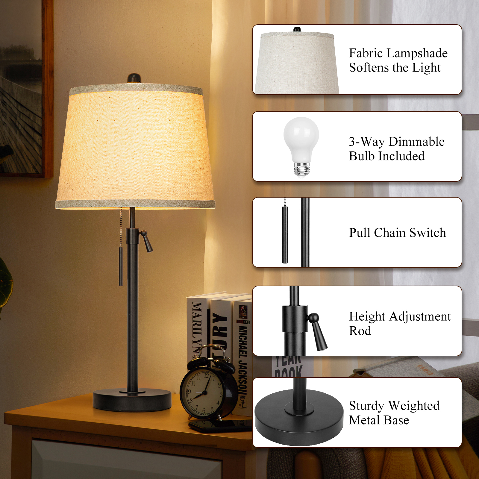 Metal Base Liftable Table Lamp-30in-2Pack