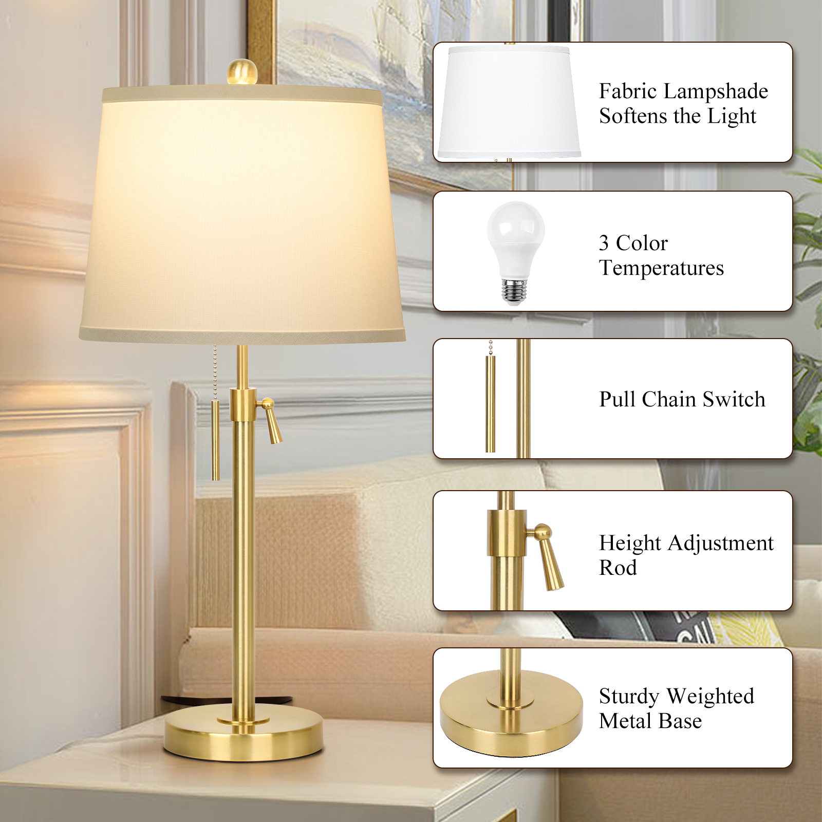 Metal Base Liftable Table Lamp-30in-2Pack