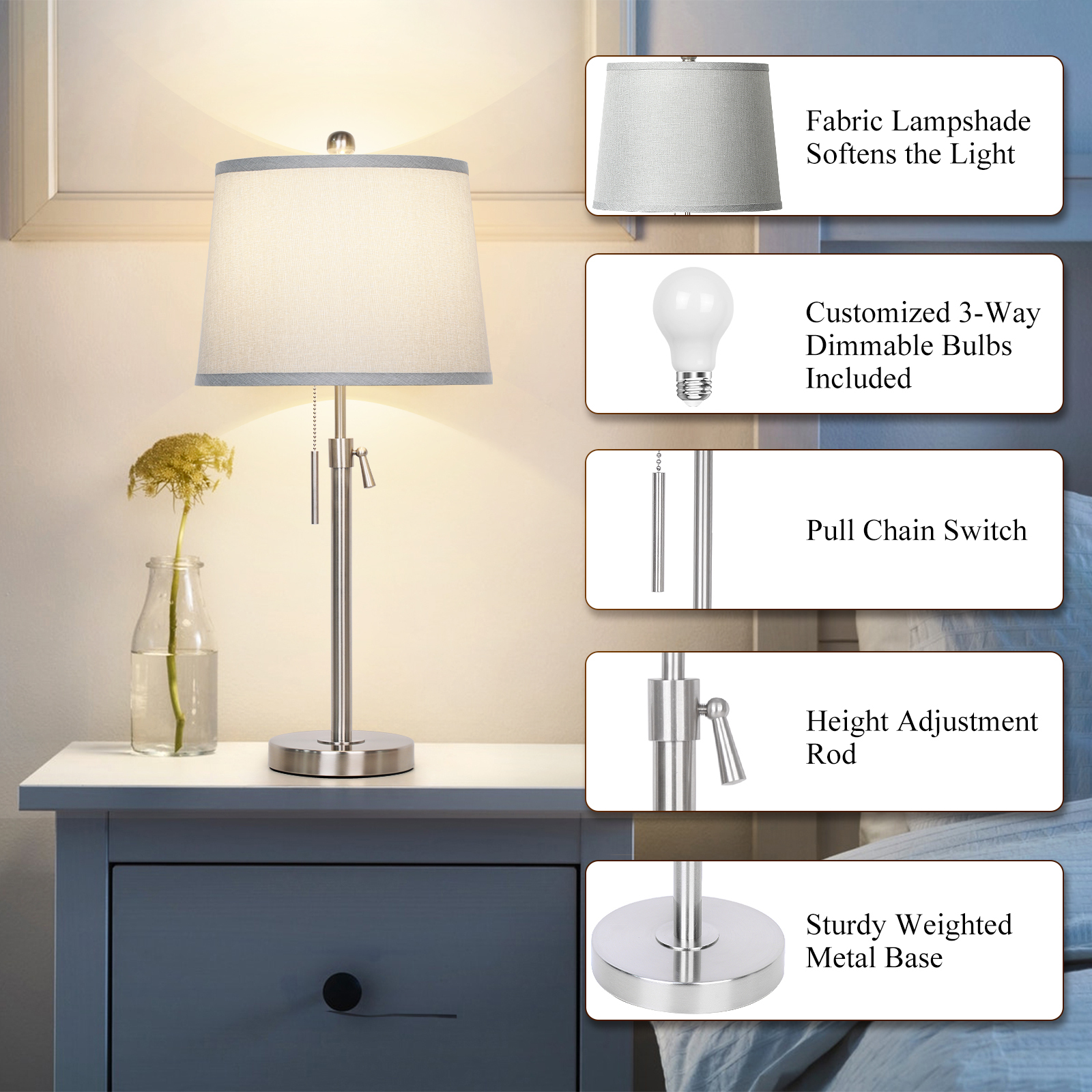Metal Base Liftable Table Lamp-30in-2Pack