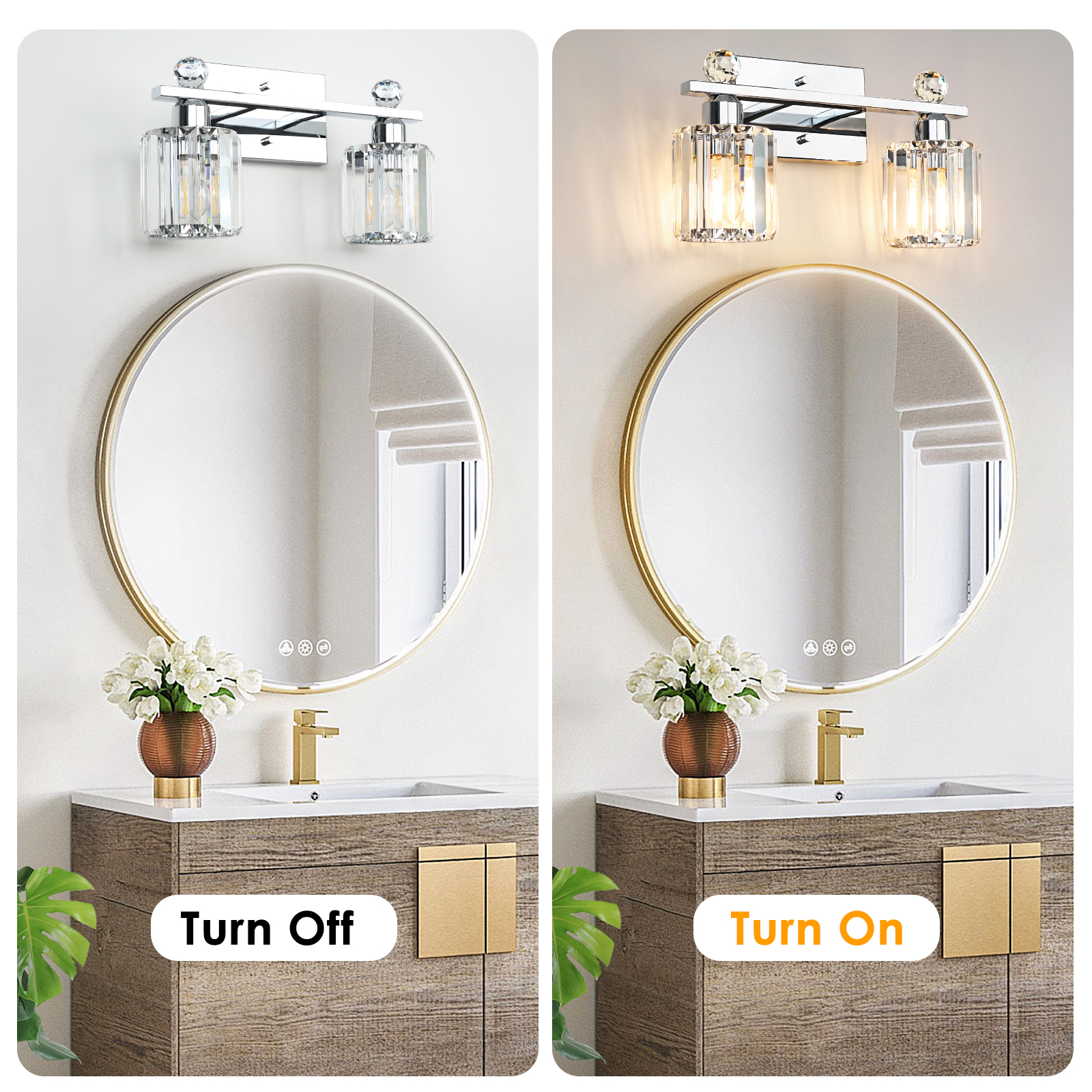 Crystal bathroom wall light 2 heads