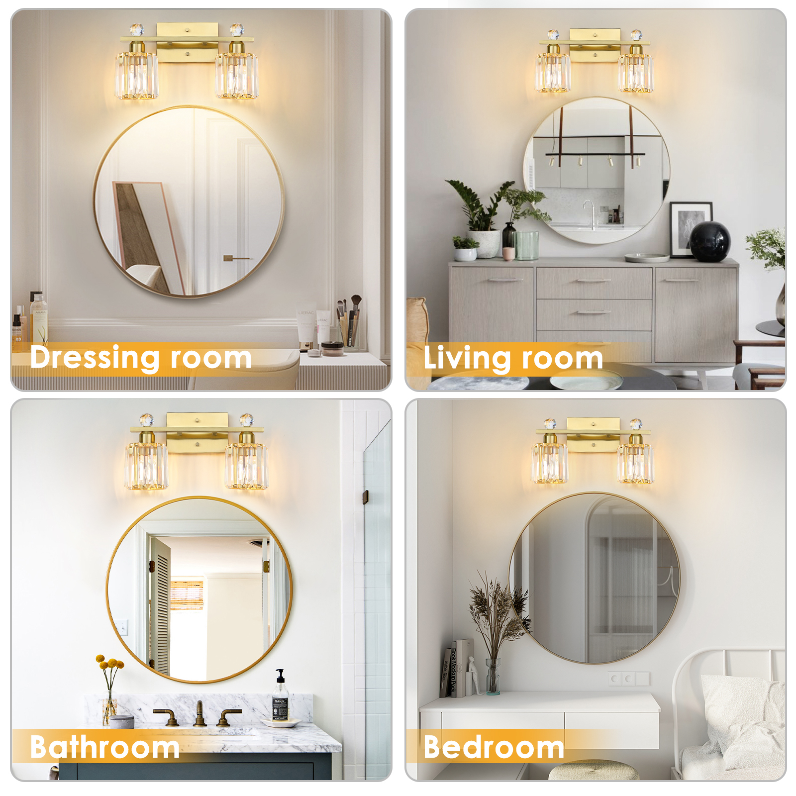 Crystal bathroom wall light 2 heads