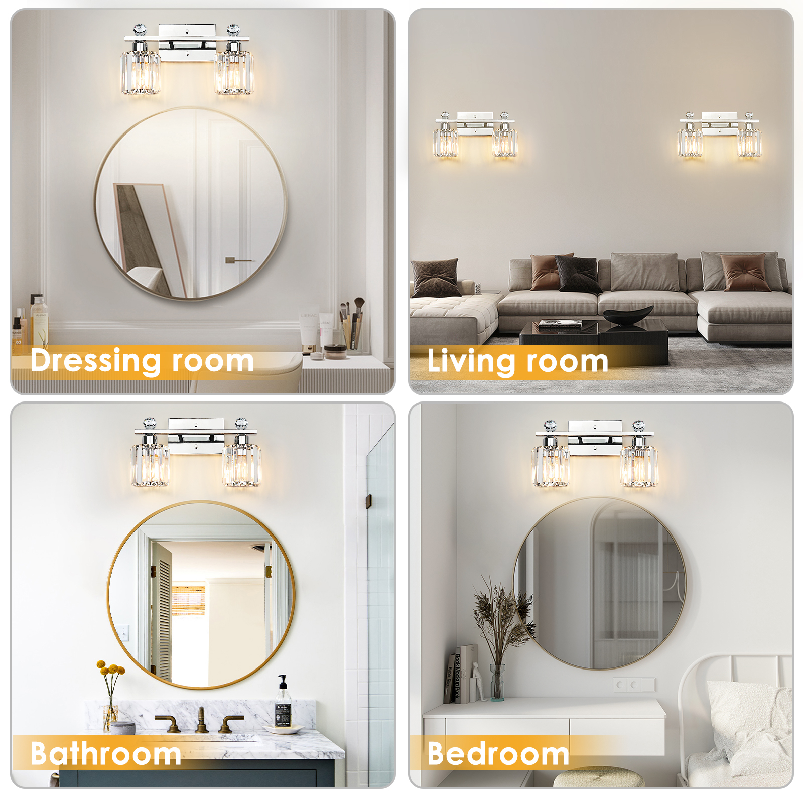 Crystal bathroom wall light 2 heads