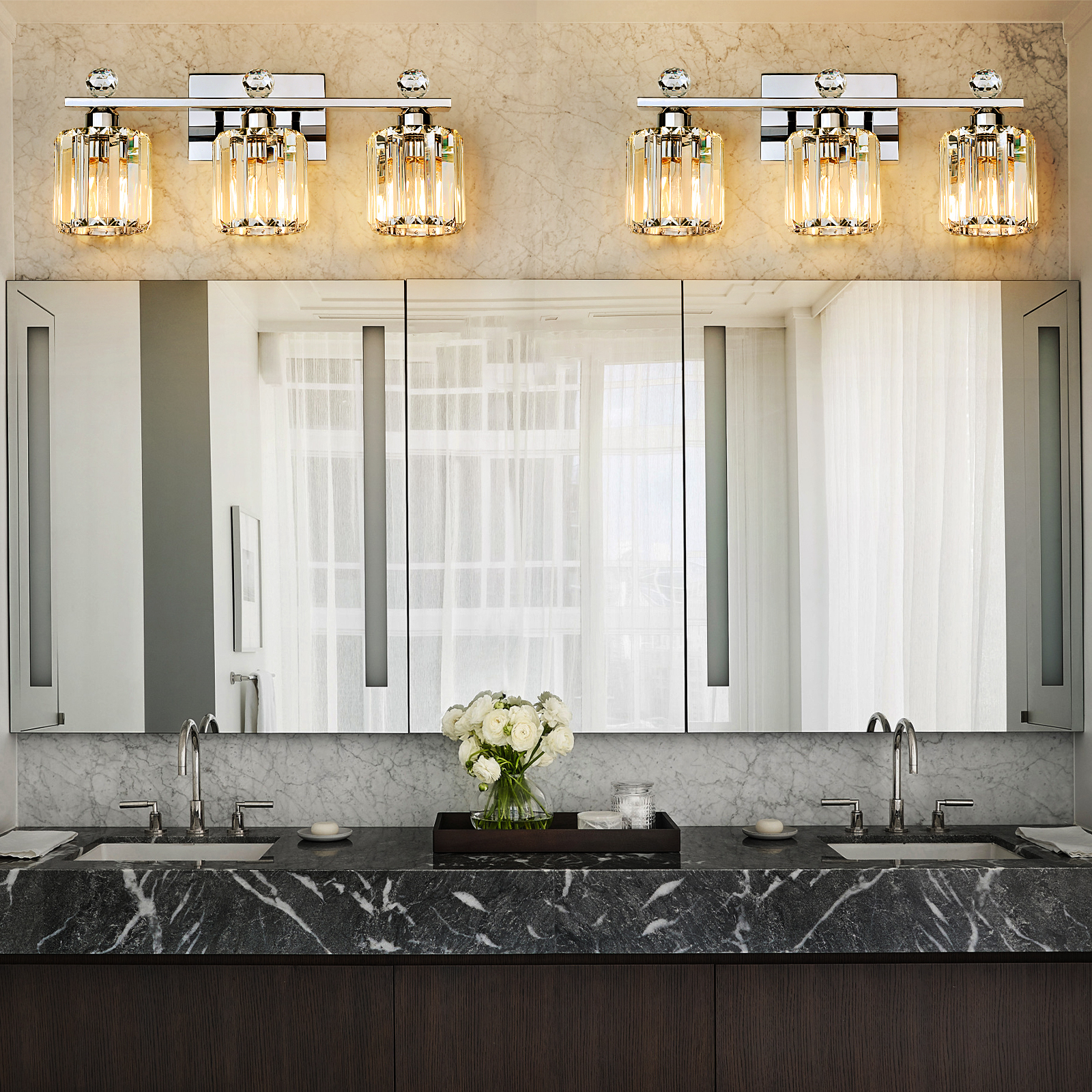 Crystal bathroom wall light 3 heads