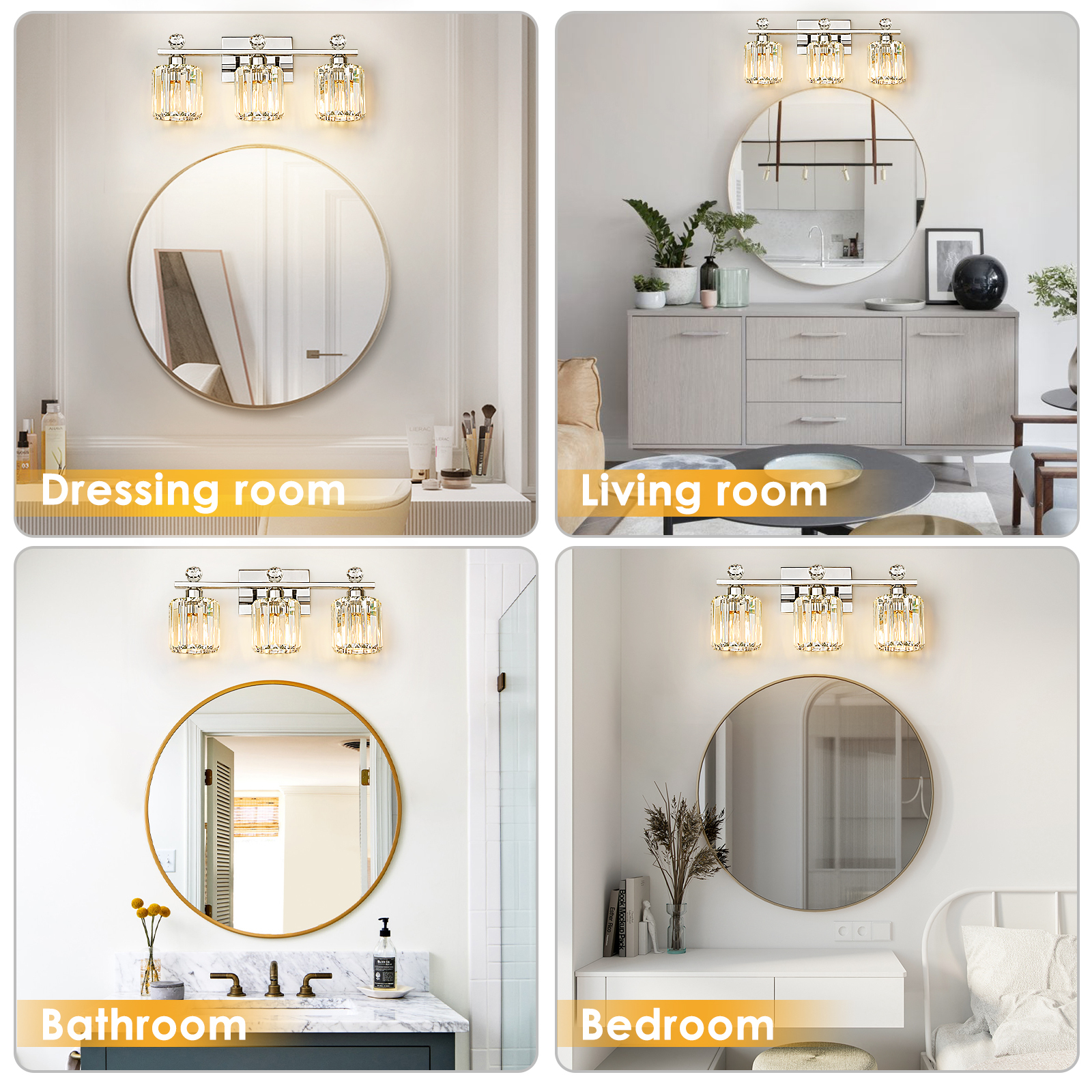 Crystal bathroom wall light 3 heads