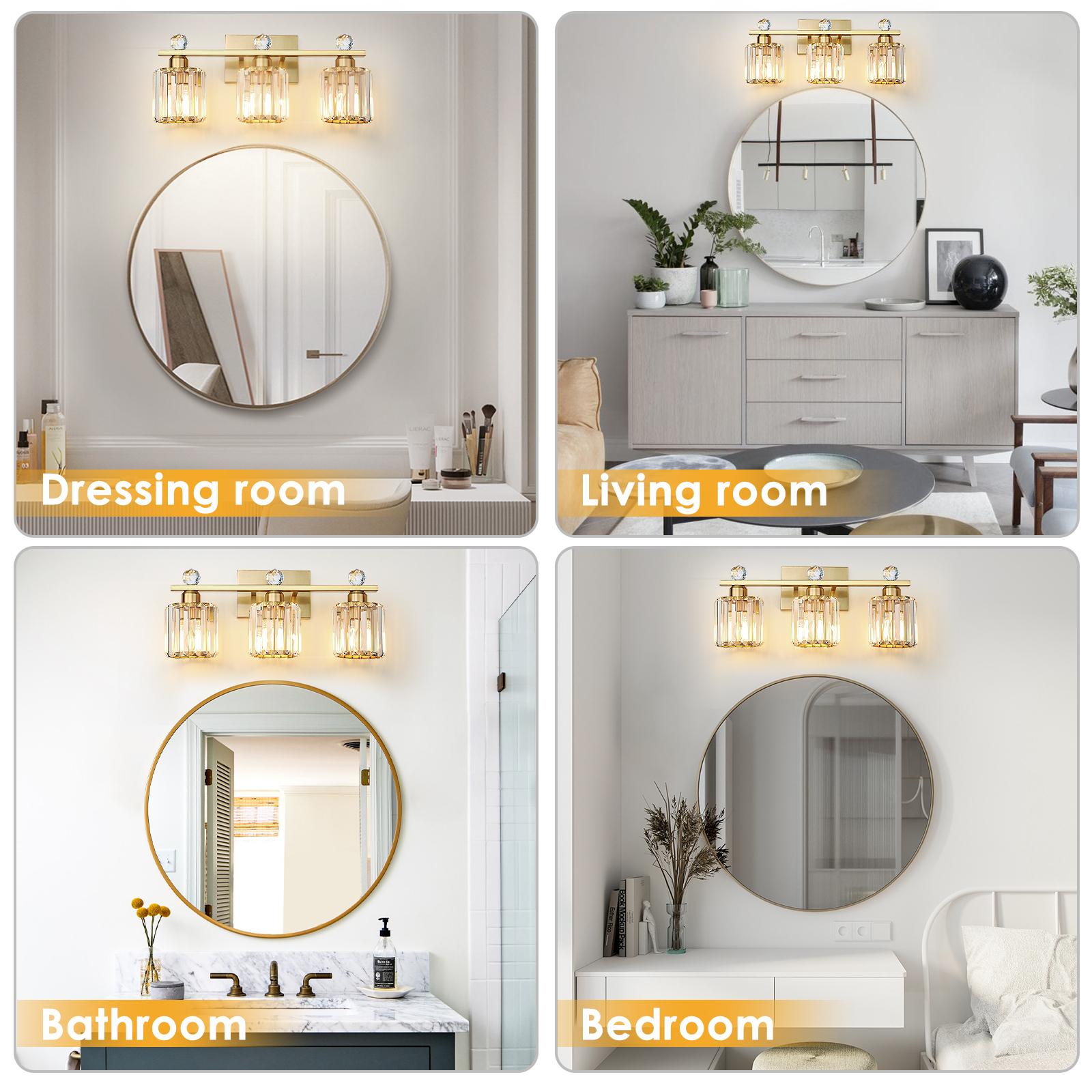 Crystal bathroom wall light 3 heads