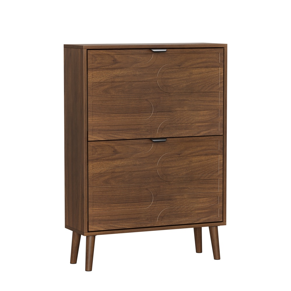 Medieval Modern Independent Shoe Cabinet, 31.5-inch Walnut Shoe Storage Cabinet,, Fence Shoe Cabinet with 2 Flip Drawers, Suitable For Corridors And Entrances
