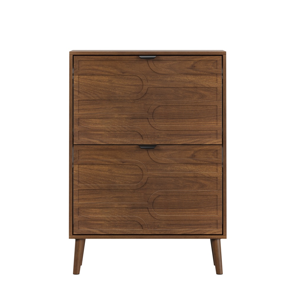 Medieval Modern Independent Shoe Cabinet, 31.5-inch Walnut Shoe Storage Cabinet,, Fence Shoe Cabinet with 2 Flip Drawers, Suitable For Corridors And Entrances