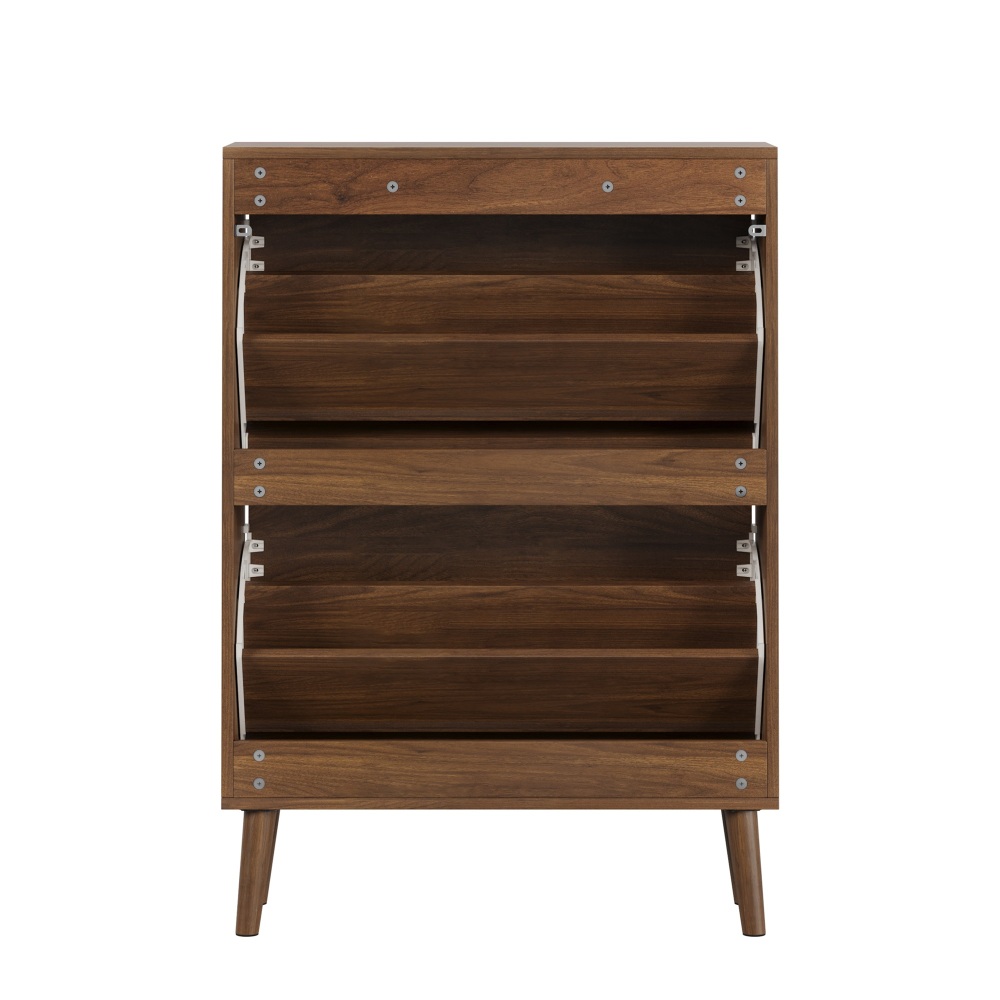 Medieval Modern Independent Shoe Cabinet, 31.5-inch Walnut Shoe Storage Cabinet,, Fence Shoe Cabinet with 2 Flip Drawers, Suitable For Corridors And Entrances