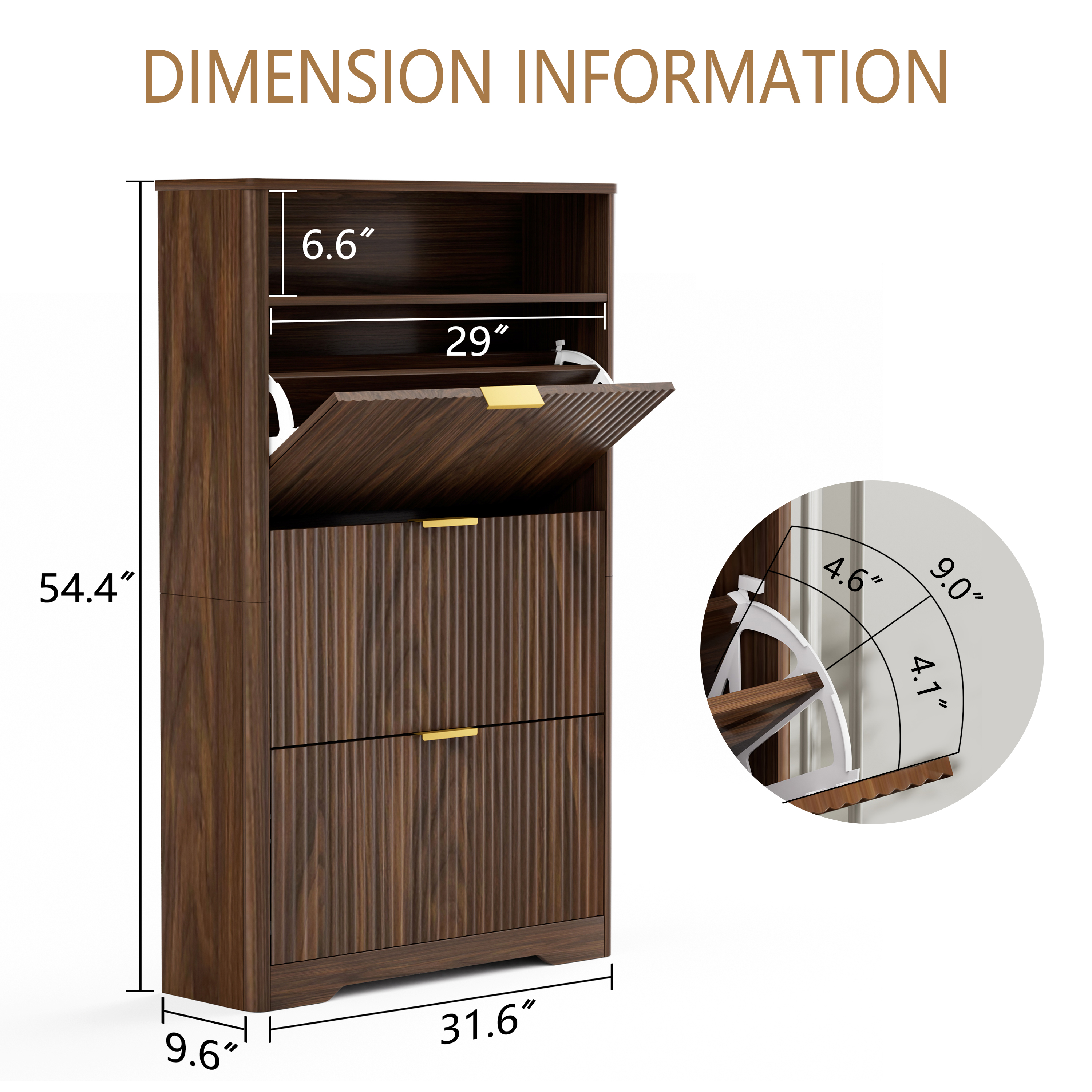 Shoe Cabinet Storage for Entryway Hidden Shoes Storage Cabinet with 3 Flip Drawers, Tall Free Standing Shoe Organizer Rack for Foyer, Hallway. Natural,31.6'' L x 9.6'' W x 54.4'' H.