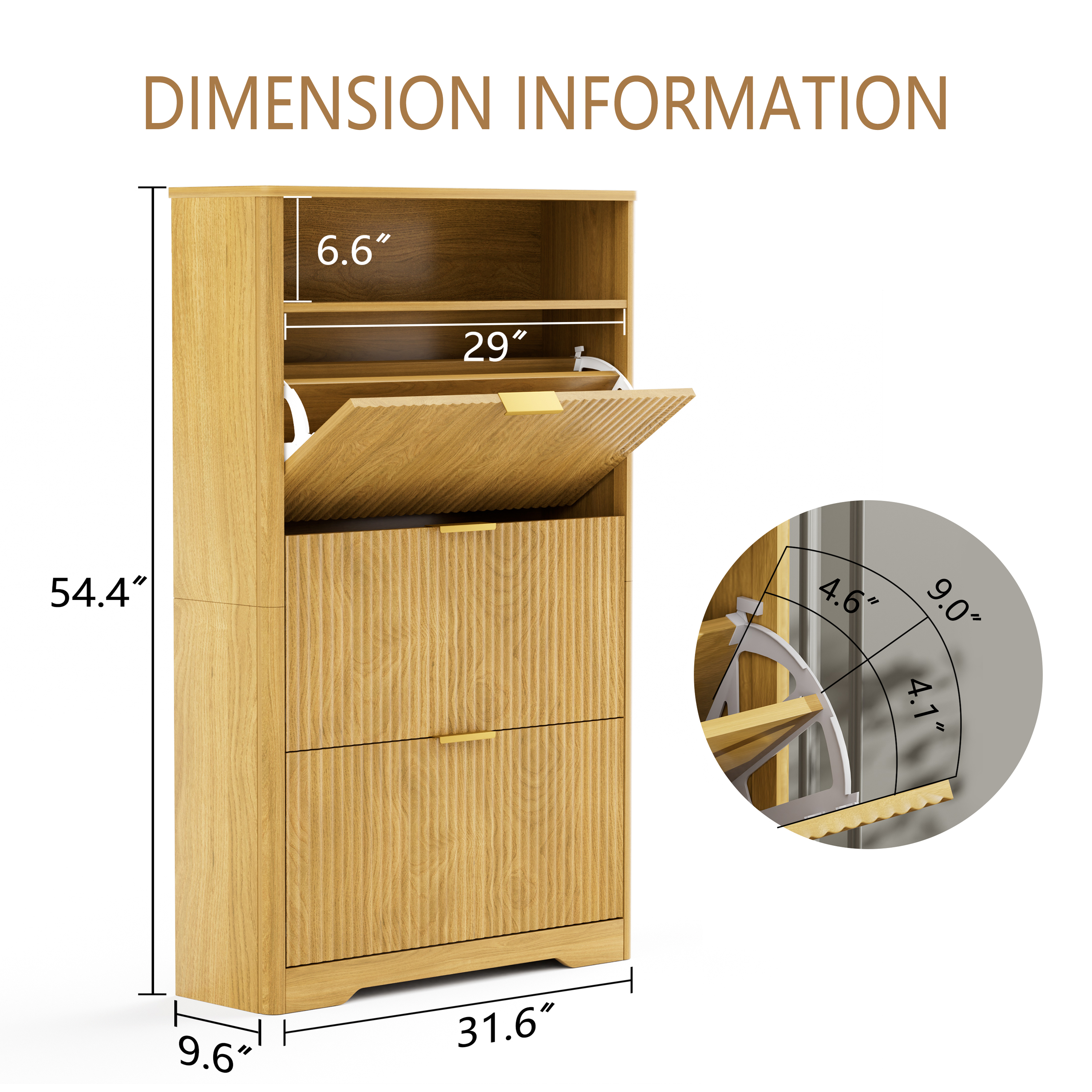 Shoe Cabinet Storage for Entryway Hidden Shoes Storage Cabinet with 3 Flip Drawers, Tall Free Standing Shoe Organizer Rack for Foyer, Hallway. Natural,31.6'' L x 9.6'' W x 54.4'' H.