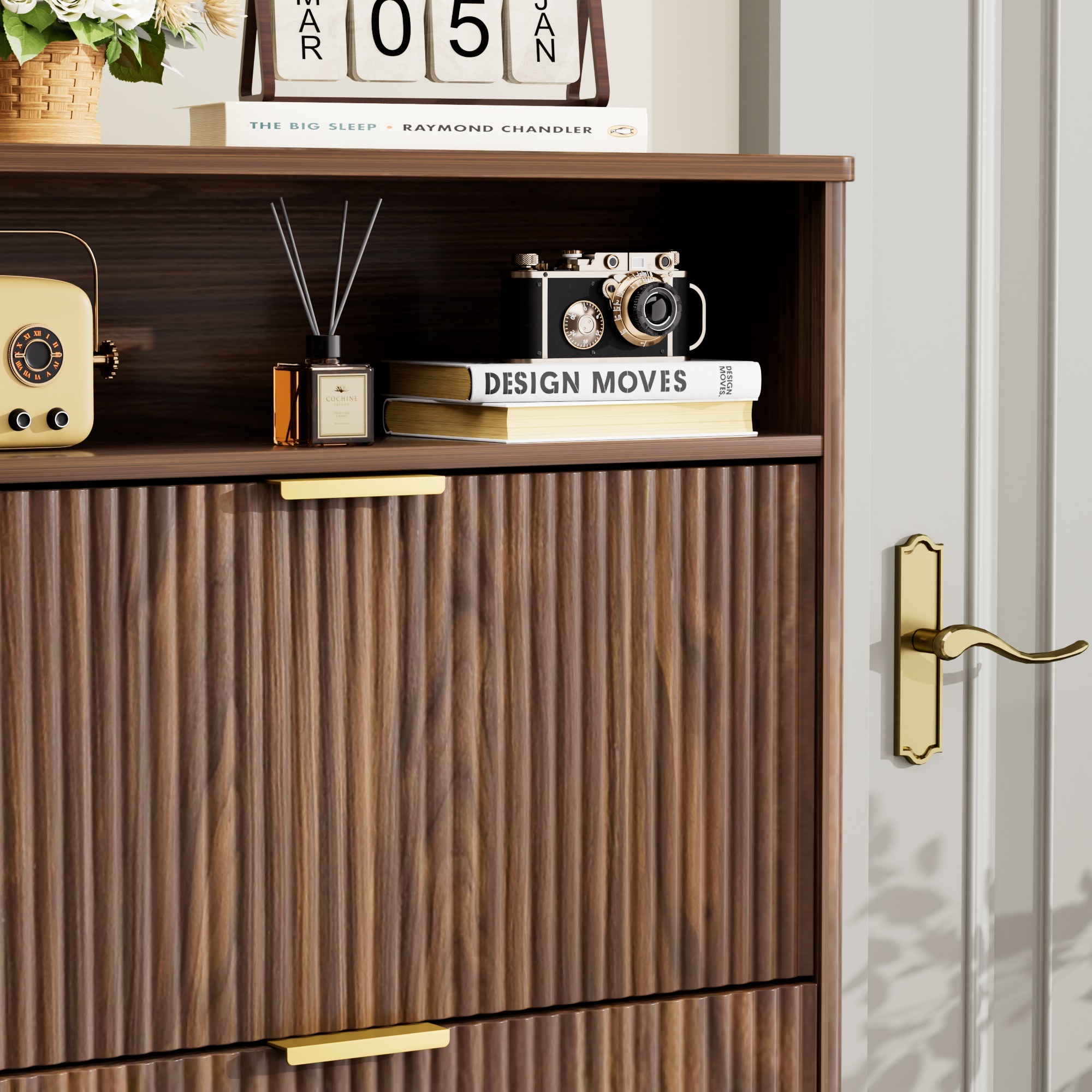 Shoe Cabinet Storage for Entryway Hidden Shoes Storage Cabinet with 3 Flip Drawers, Tall Free Standing Shoe Organizer Rack for Foyer, Hallway. Natural,31.6'' L x 9.6'' W x 54.4'' H.