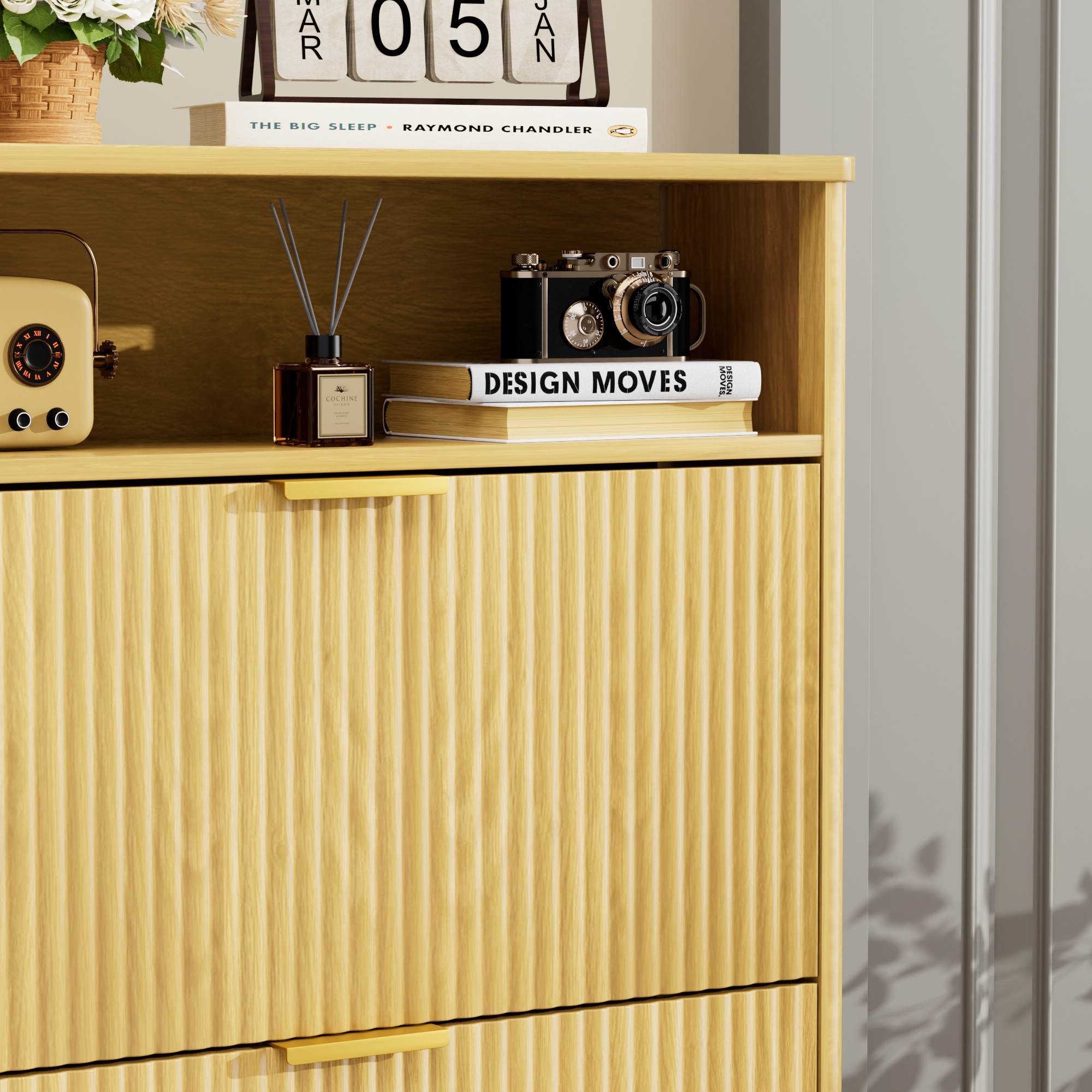 Shoe Cabinet Storage for Entryway Hidden Shoes Storage Cabinet with 3 Flip Drawers, Tall Free Standing Shoe Organizer Rack for Foyer, Hallway. Natural,31.6'' L x 9.6'' W x 54.4'' H.