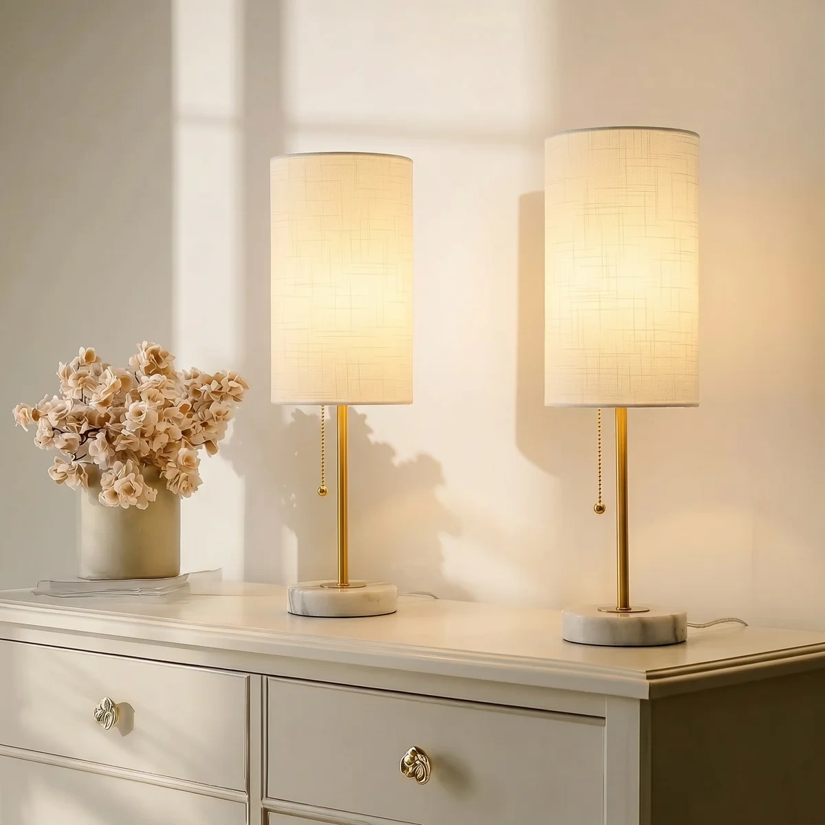 Marble Base Small Table Lamp 19in-2Pack