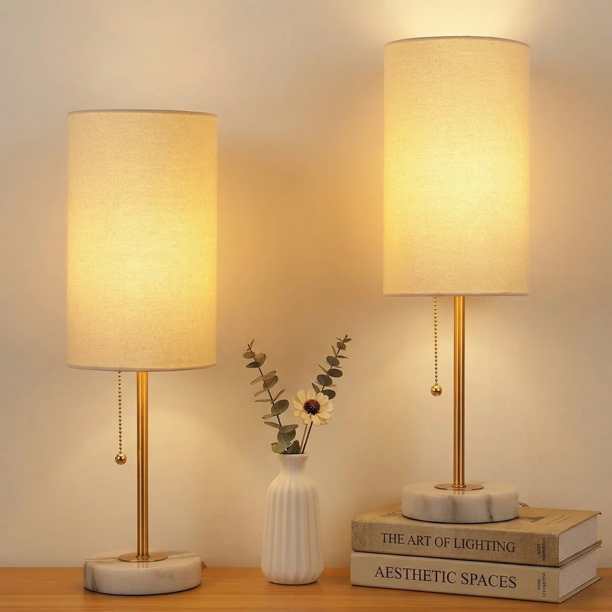 Marble Base Small Table Lamp 19in-2Pack
