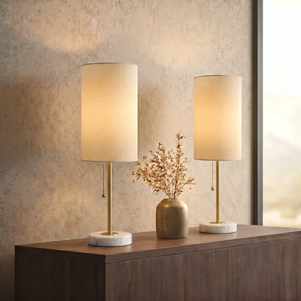 Marble Base Small Table Lamp 19in-2Pack
