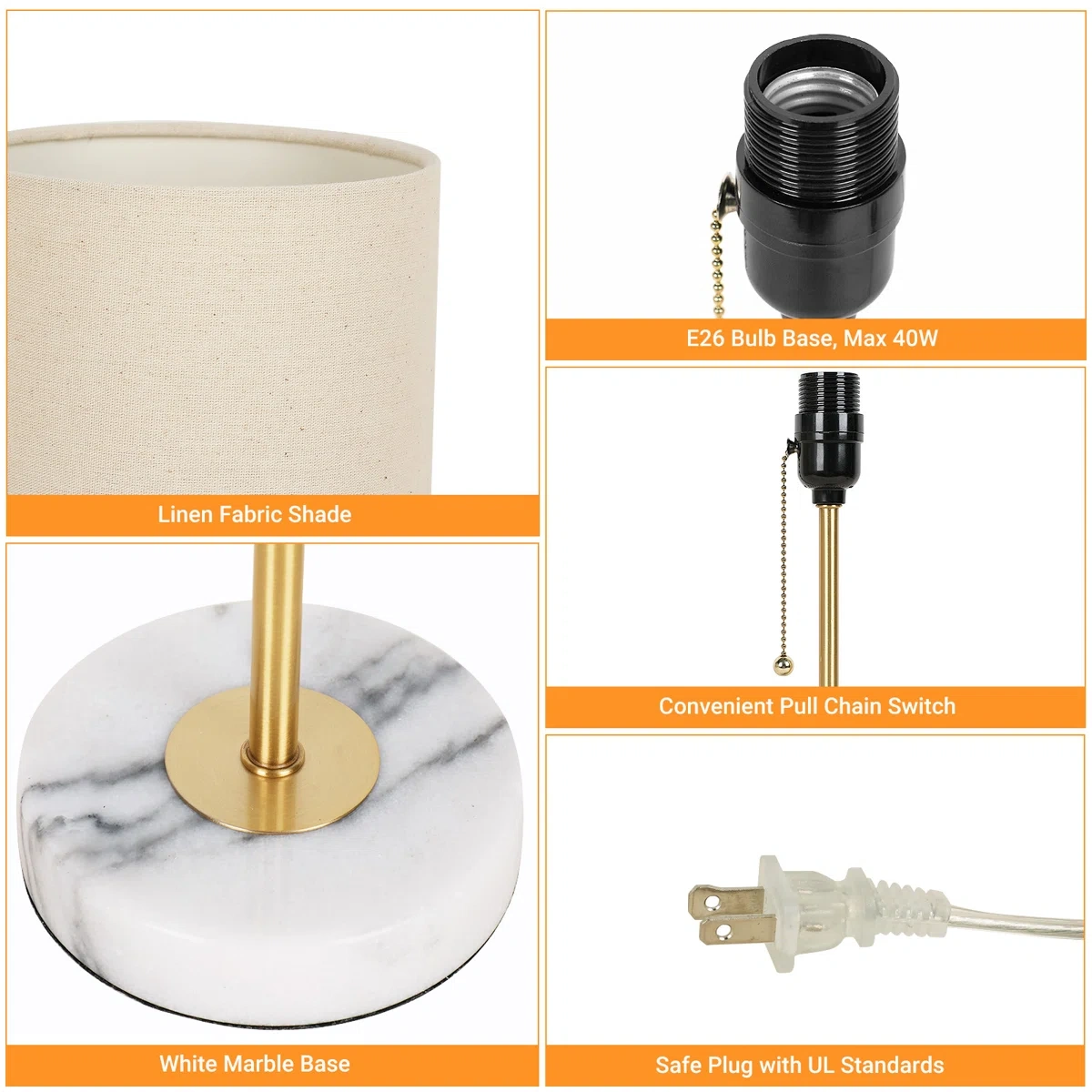 Marble Base Small Table Lamp 19in-2Pack