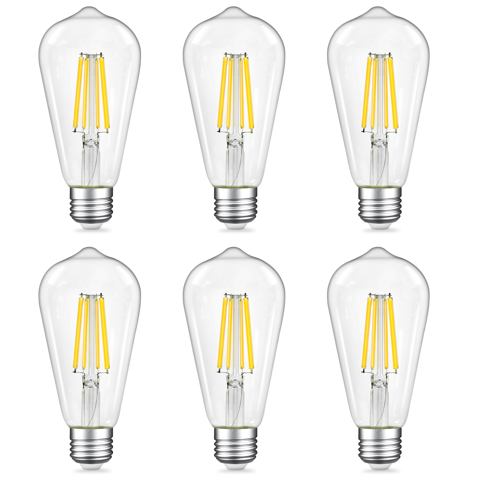 Dimmable LED Edison Bulbs 4W (40 Watt Equivalent) 400 Lumens, 3000K Soft White, ST64 E26 Base LED Light Bulbs, Vintage Clear Glass LED Filament Bulb for Home Lamp, Wall Sconce, Chandelier, 6 Pack