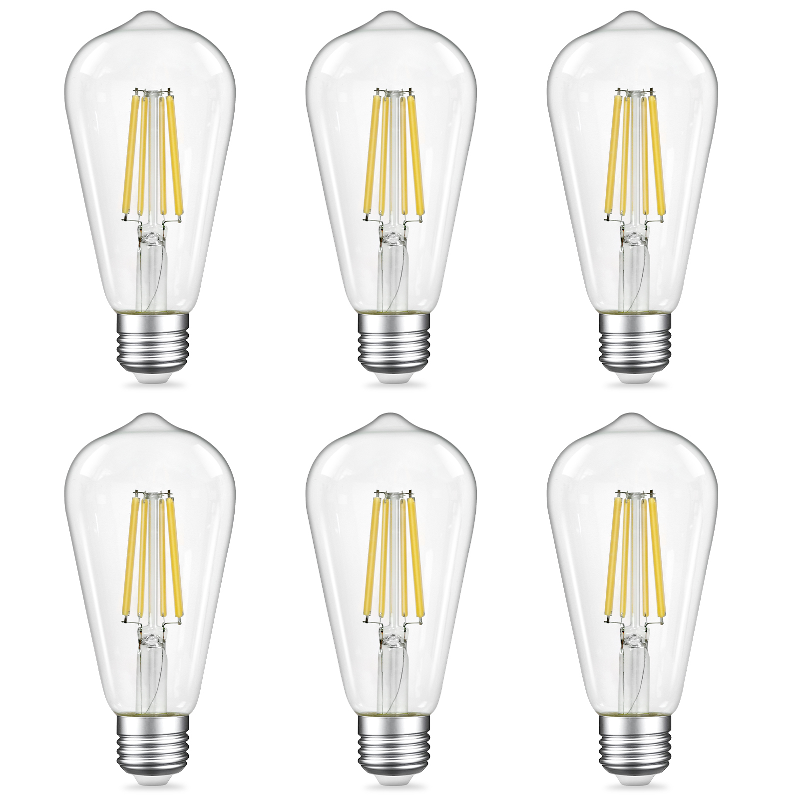 Dimmable LED Edison Bulbs, ST64 E26 Base LED Light Bulbs, Vintage Clear Glass LED Filament Bulb for Home Lamp, Wall Sconce, Chandelier, 6 Pack