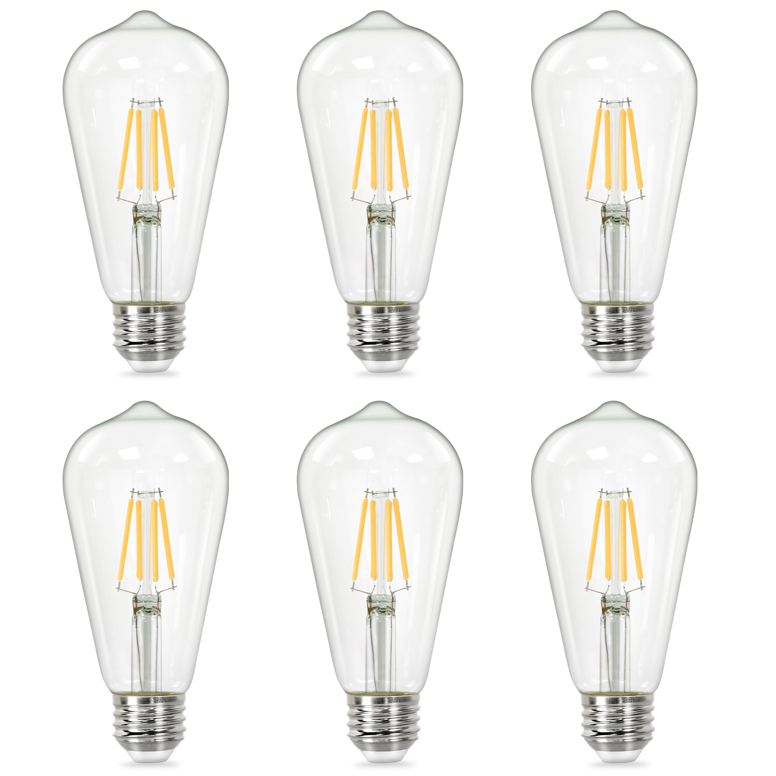 Vintage LED Edison Bulbs, ST58 Dimmable LED Bulb, Antique LED Filament Bulbs, CRI 80+, Flicker Free, No Glare, Clear Glass, Pack of 6