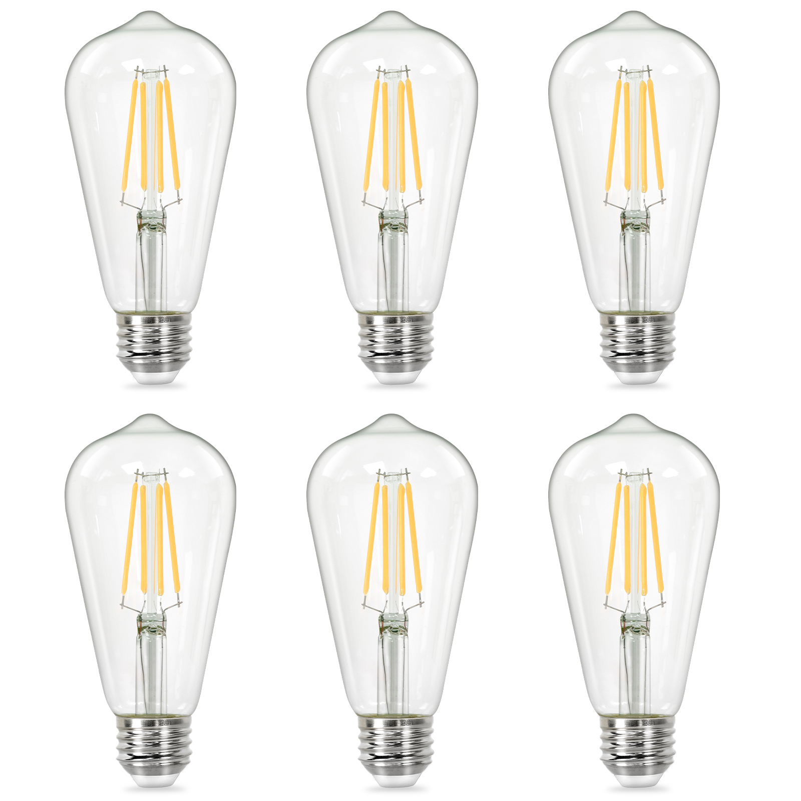 Vintage LED Edison Bulbs, ST58 Dimmable LED Bulb, Antique LED Filament Bulbs, CRI 80+, Flicker Free, No Glare, Clear Glass, Pack of 6