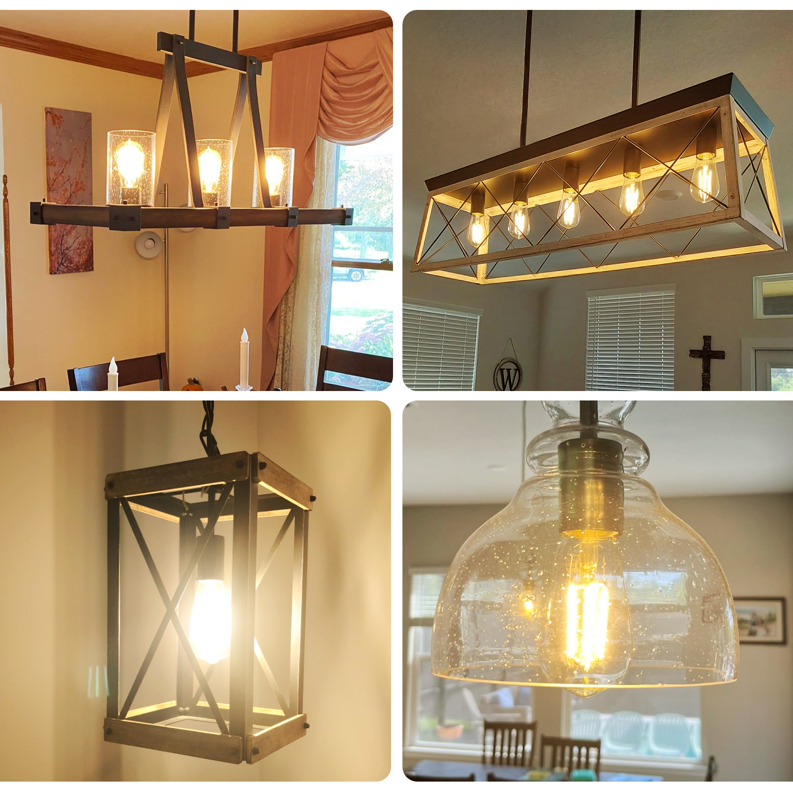 Vintage LED Edison Bulbs, ST58 Dimmable LED Bulb, Antique LED Filament Bulbs, CRI 80+, Flicker Free, No Glare, Clear Glass, Pack of 6