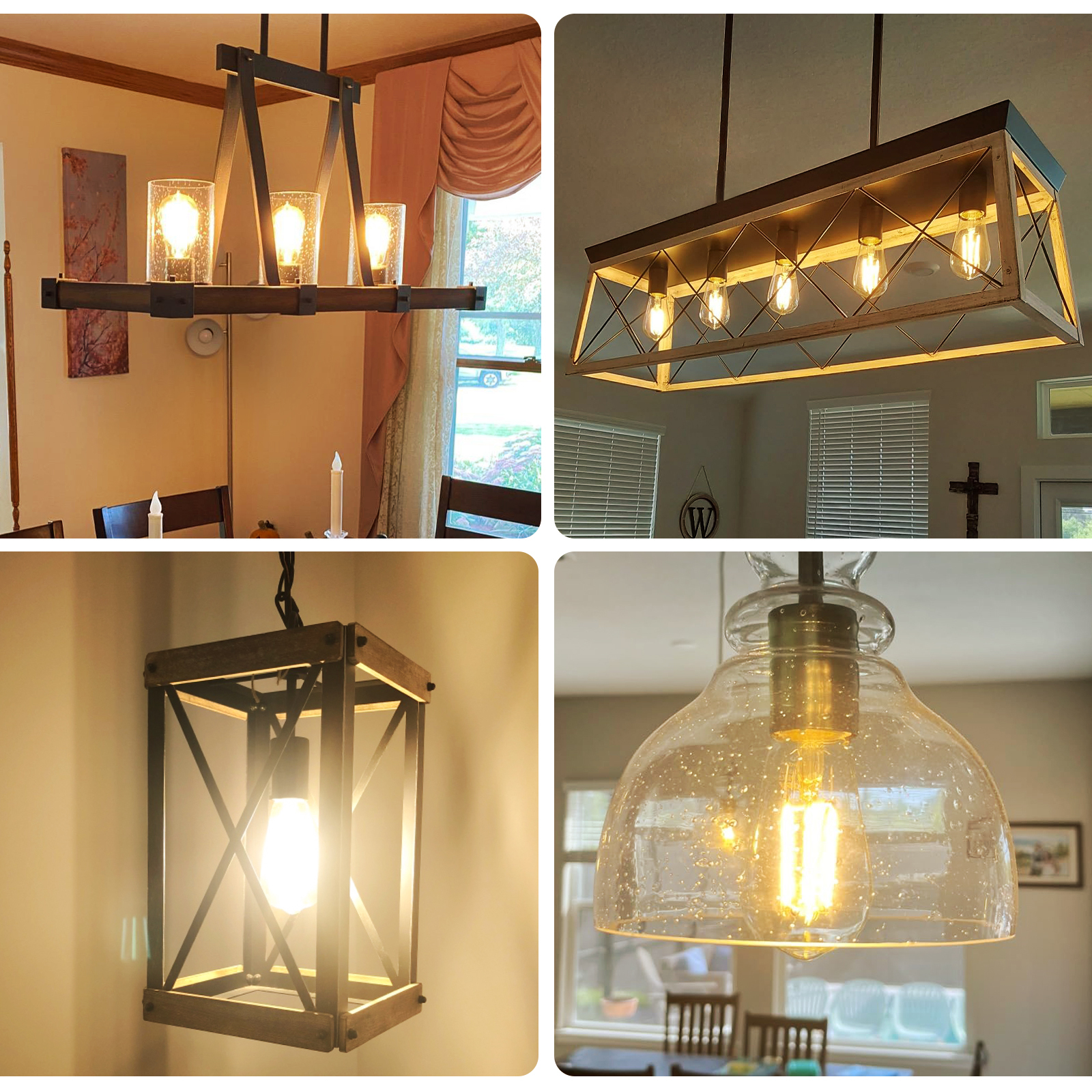 Vintage LED Edison Bulbs, ST58 Dimmable LED Bulb, Antique LED Filament Bulbs, CRI 80+, Flicker Free, No Glare, Clear Glass, Pack of 6