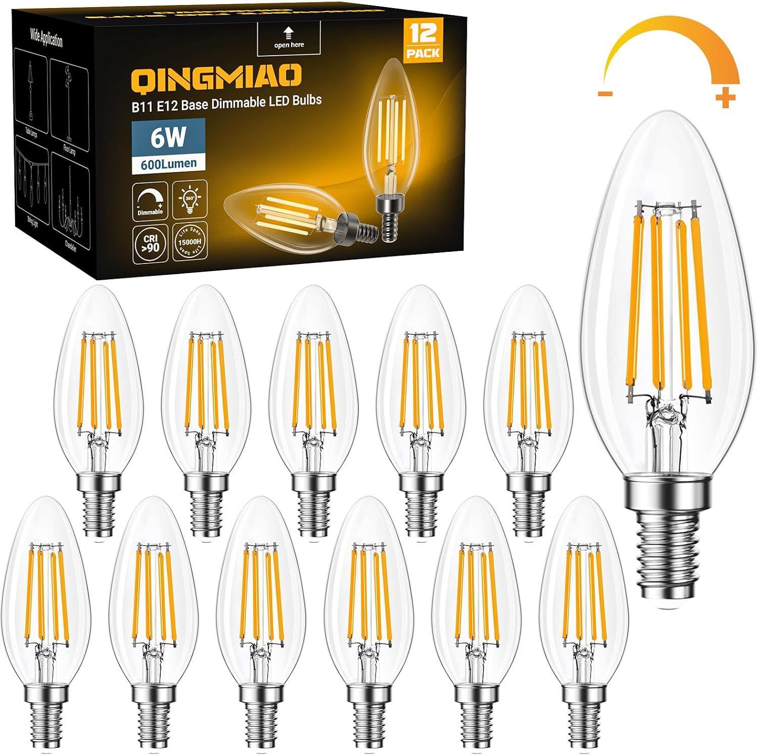 B11 E12 LED Candelabra Bulbs Dimmable, Chandelier Light Bulbs, 3000K Soft White, Ceiling Fan Bulbs for Candle Light, Home Decor, Wall Lamps, Table Lamps, 12 Pack