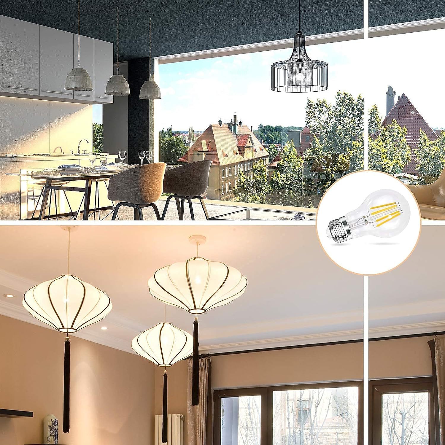 A19 E26 Base Dimmable Edison LED Bulb, Vintage Clear Glass LED Filament Bulb for Home, Wall Sconce, Chandelier, 6 Pack