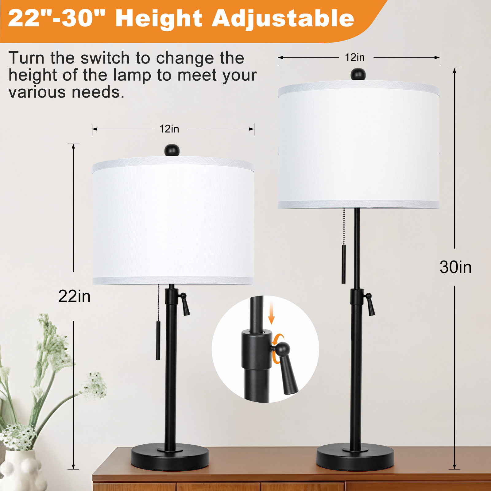 Marble Lift Function Table Lamp 30in-2Pack