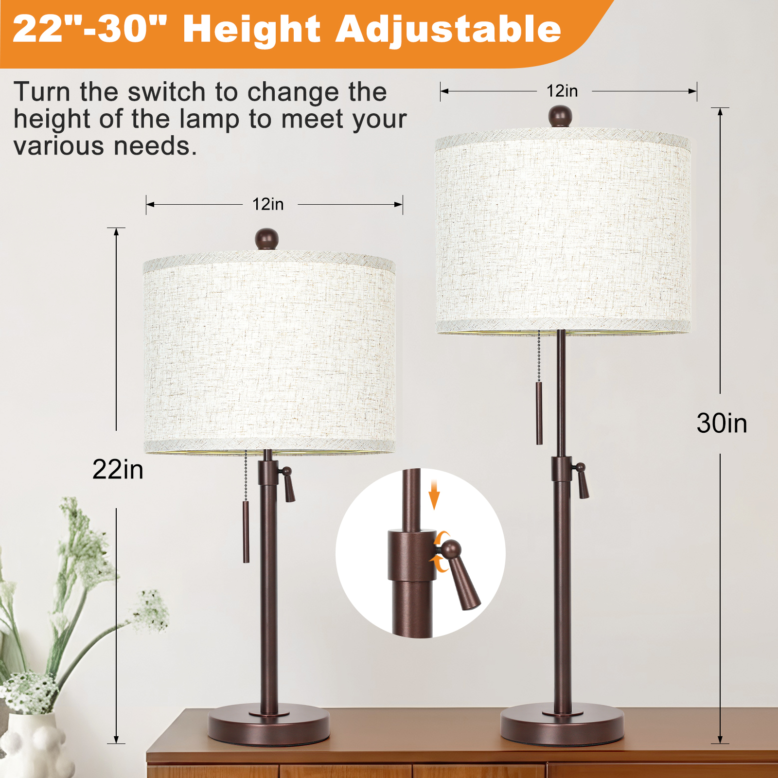 Marble Lift Function Table Lamp 30in-2Pack