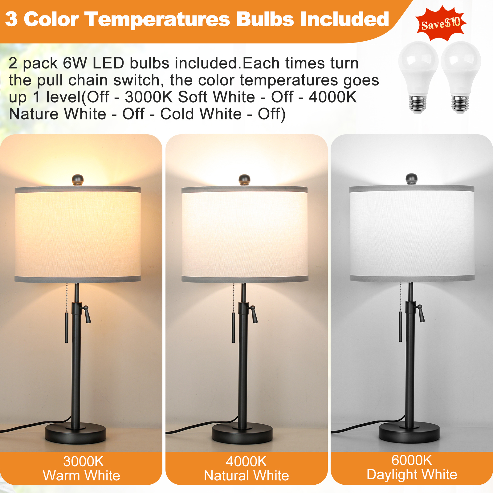 Marble Lift Function Table Lamp 30in-2Pack