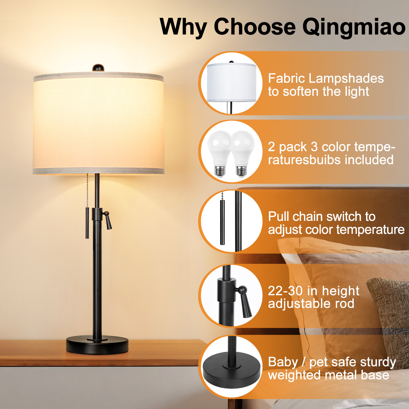 Marble Lift Function Table Lamp 30in-2Pack