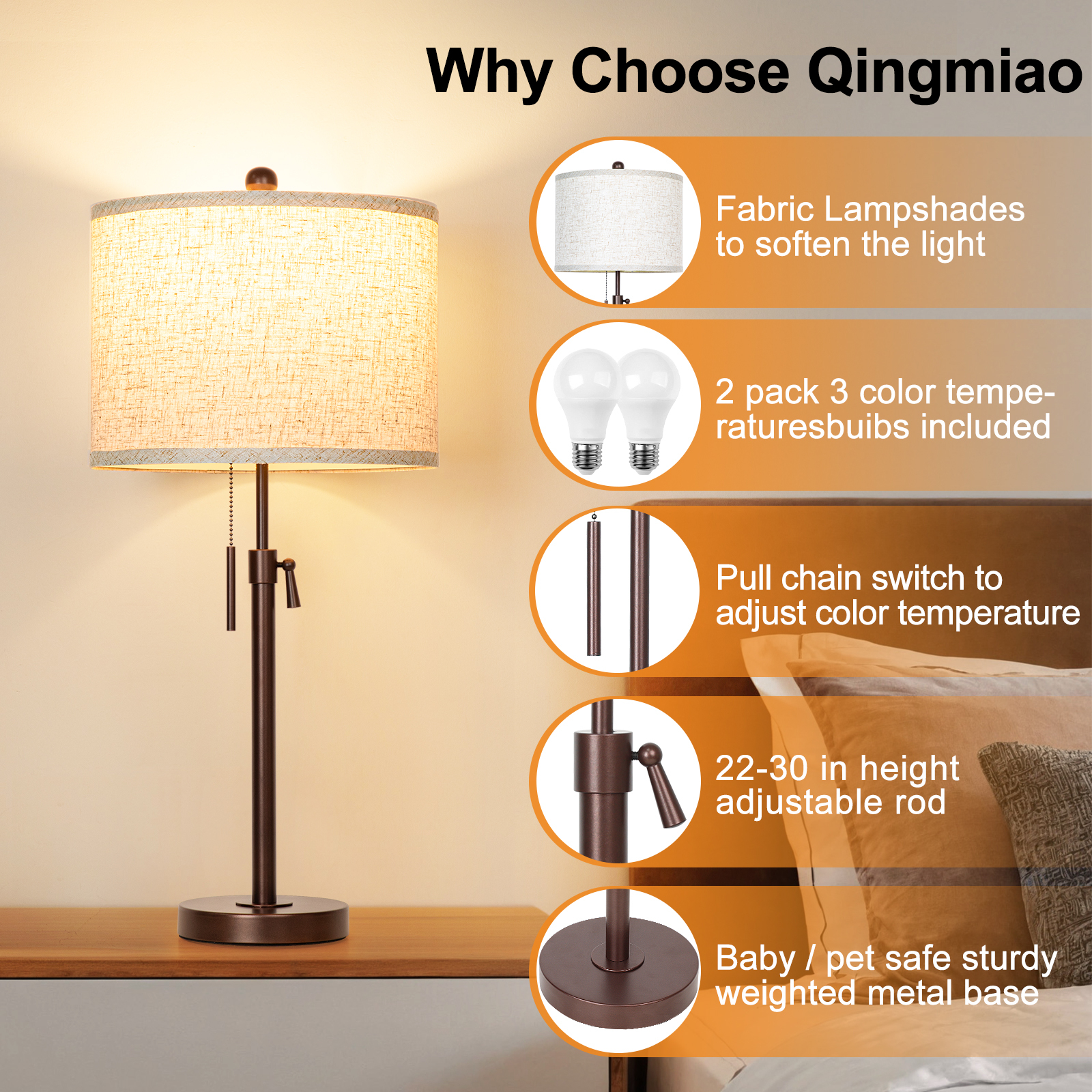Marble Lift Function Table Lamp 30in-2Pack
